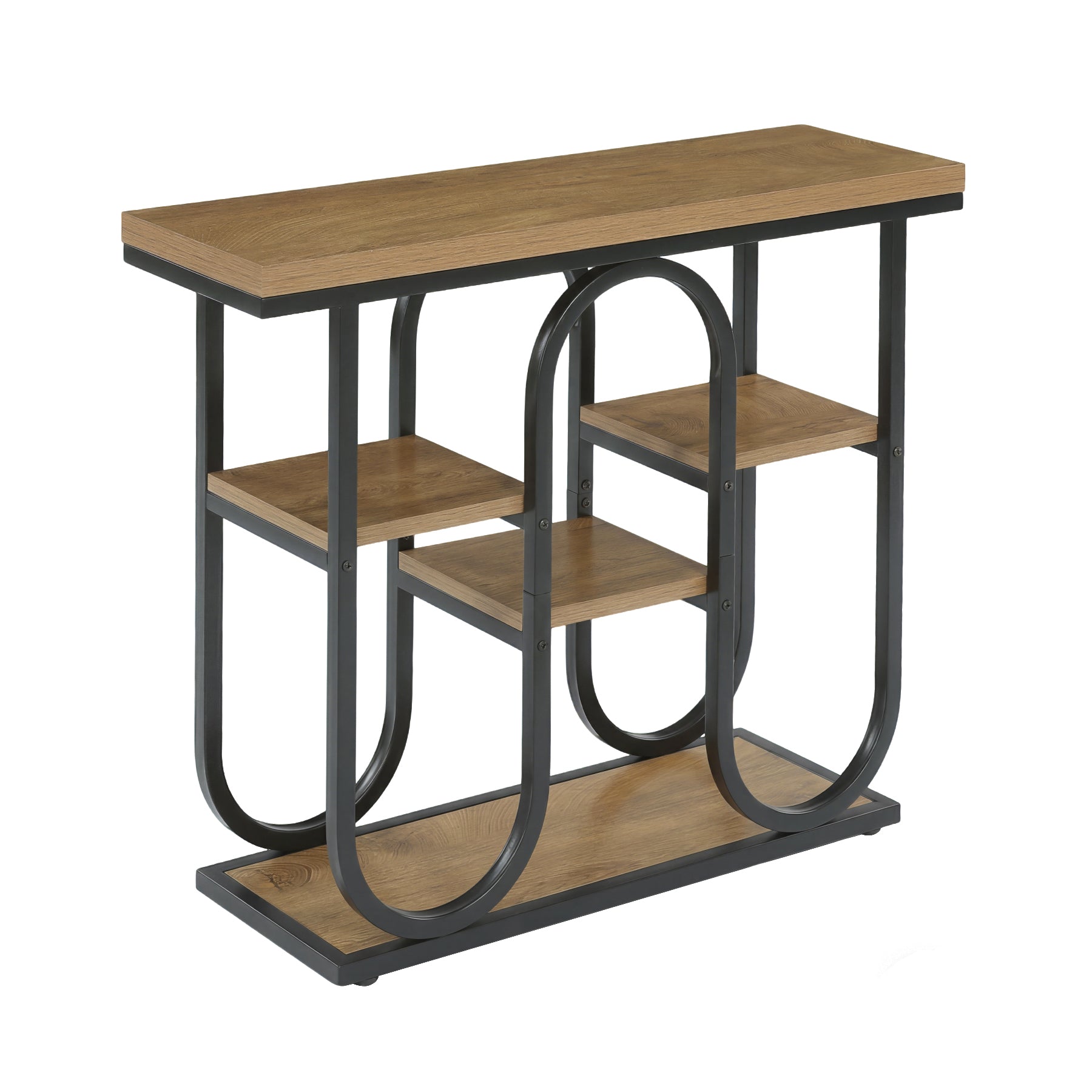 Tribesigns Konsolentisch 100 cm schmal mit 4 Ablagen, Industrial Sofatisch mit offenem Stauraum