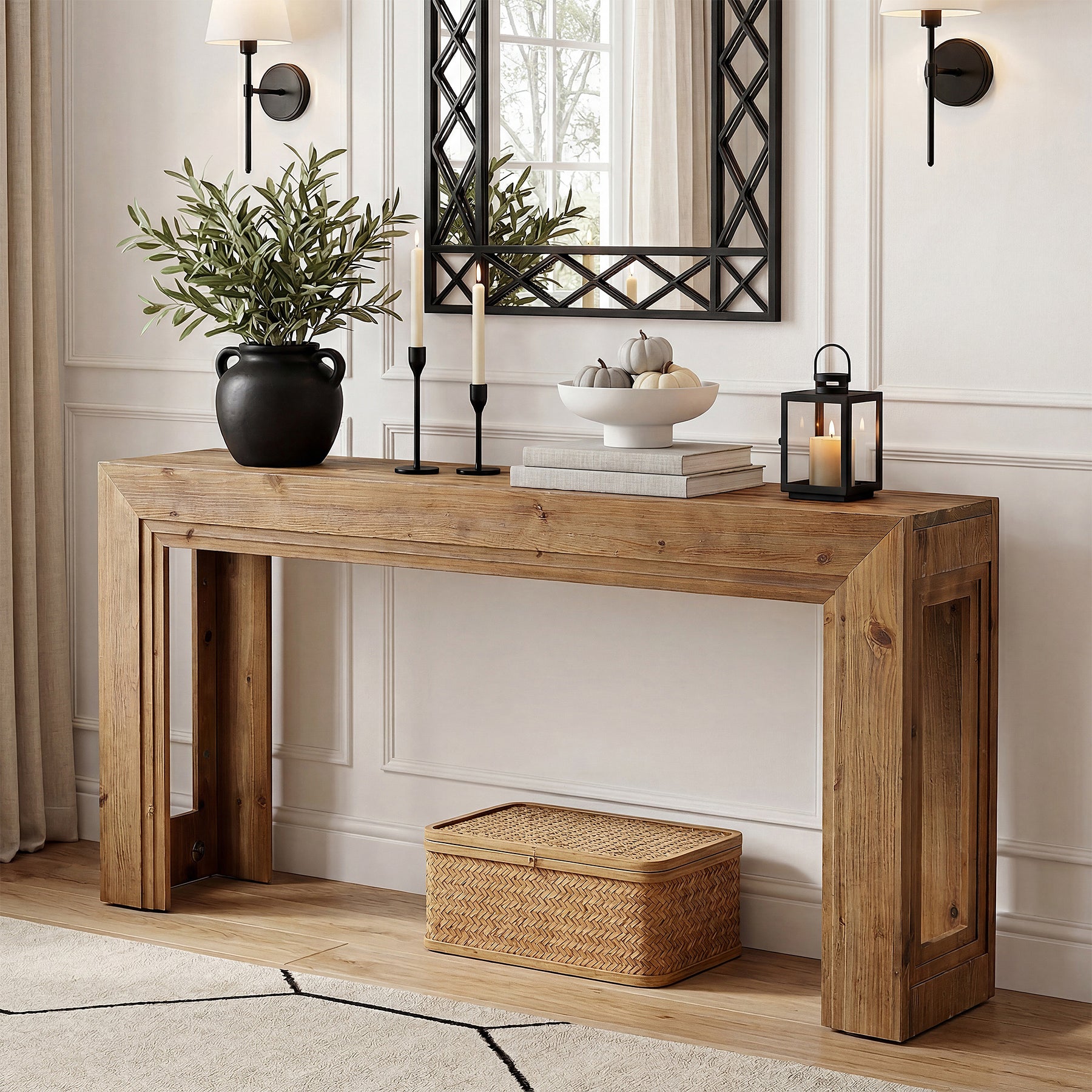 Schmaler Konsolentisch 160 cm, 2-stufiger Sofatisch mit Stauraum für Wohnzimmer & Eingangsbereich