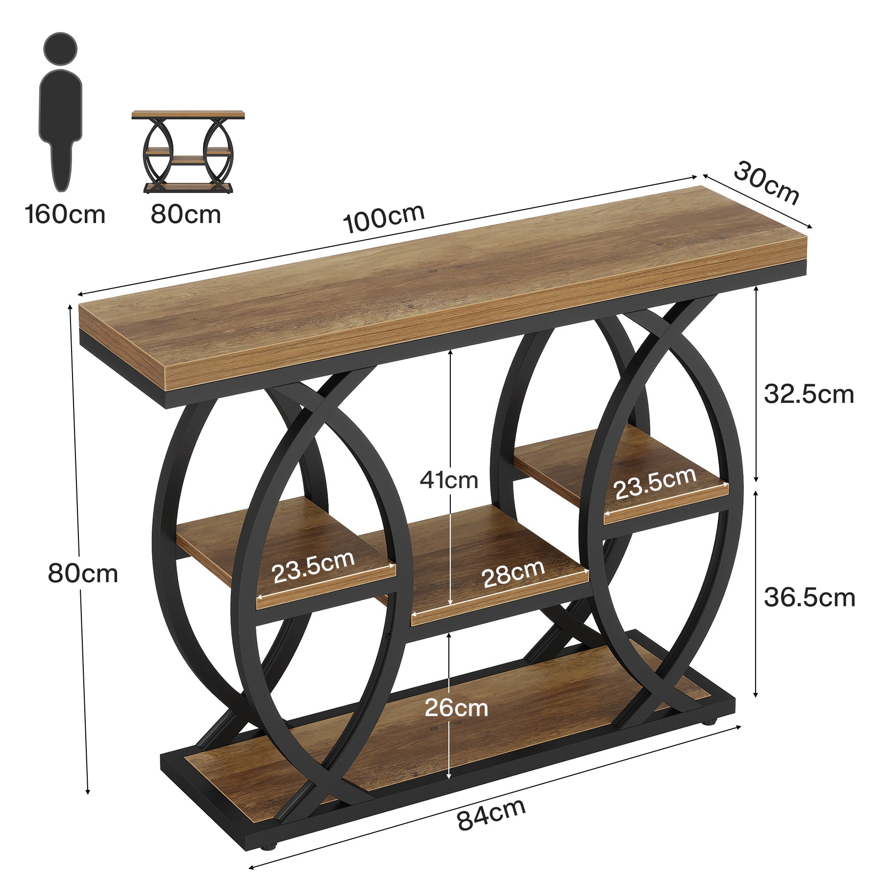 100cm Konsolentisch, 4-stufiger Sofatisch, Eingangstisch mit Ablageflächen