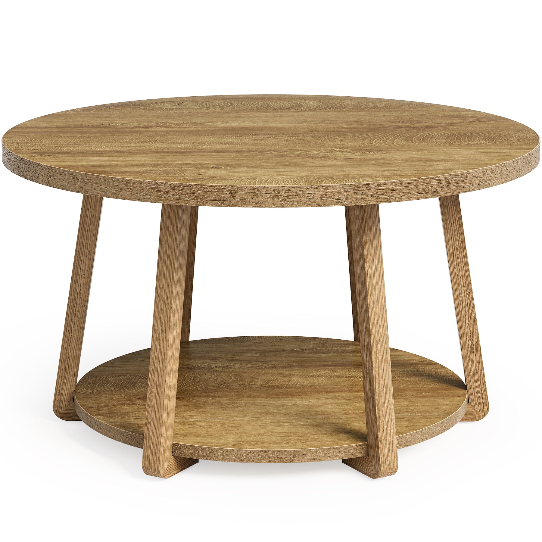 Tribesigns Runder Couchtisch 80 cm mit Ablage, 2 Ebenen Wohnzimmertisch klein mit Stauraum