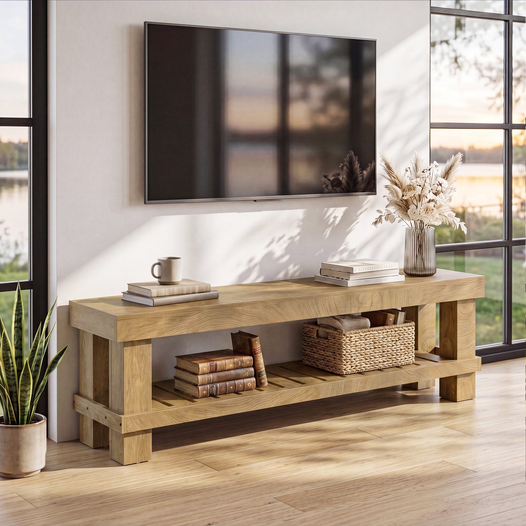 Tribesigns TV-Lowboard 150 cm für 55–65 Zoll Fernseher, TV-Schrank im Landhausstil mit offener Ablage