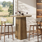 Tribesigns Runder Bartisch, 100 cm hoher Bistro- & Stehtisch mit geriffeltem Säulenfuß 3