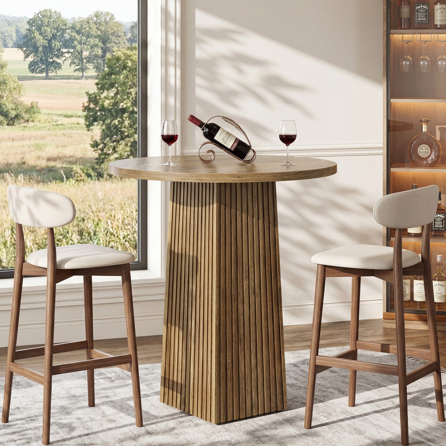 Tribesigns Runder Bartisch, 100 cm hoher Bistro- & Stehtisch mit geriffeltem Säulenfuß