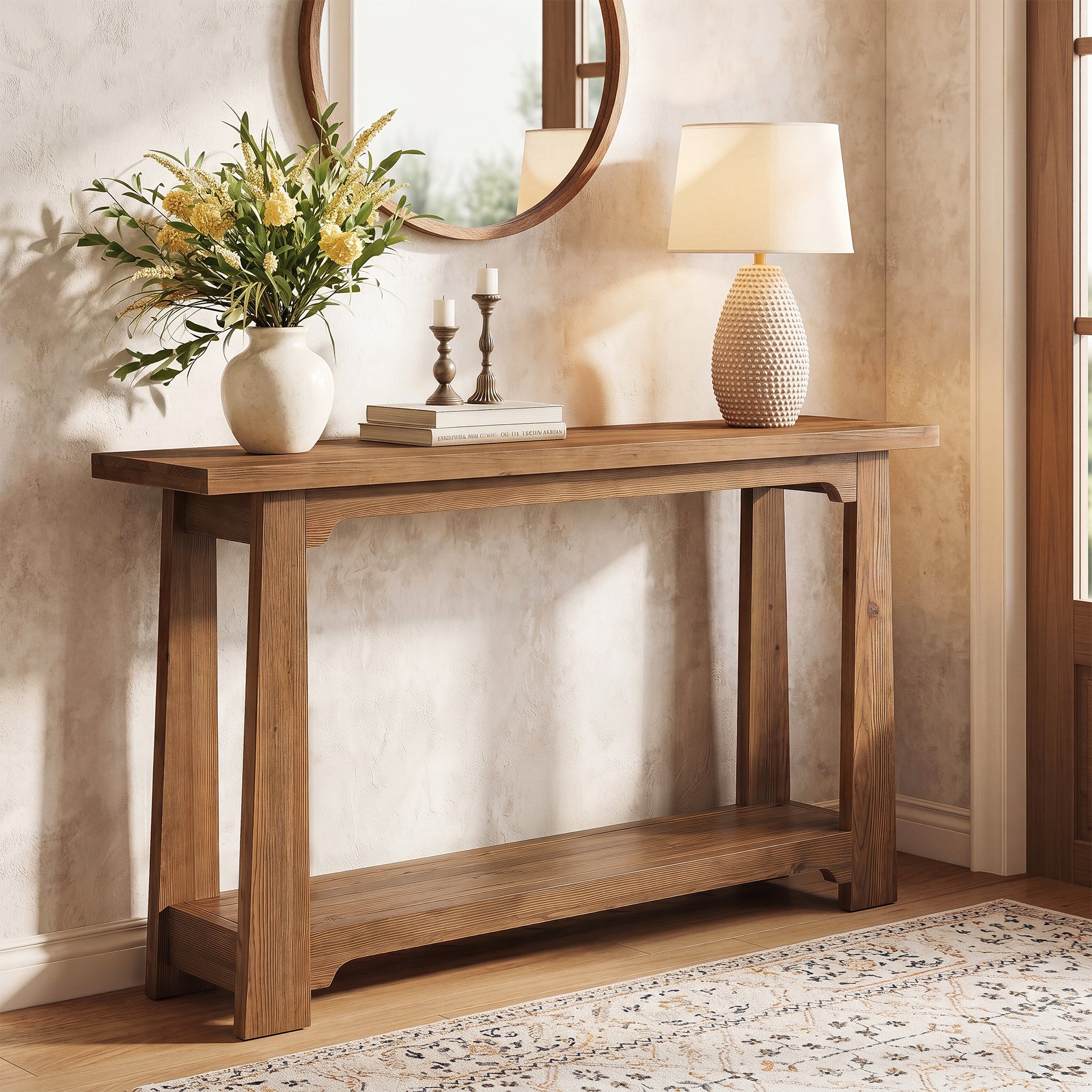 Tribesigns Massivholz Konsolentisch 140 cm mit Ablagefläche, schmaler Flurtisch aus Tannenholz