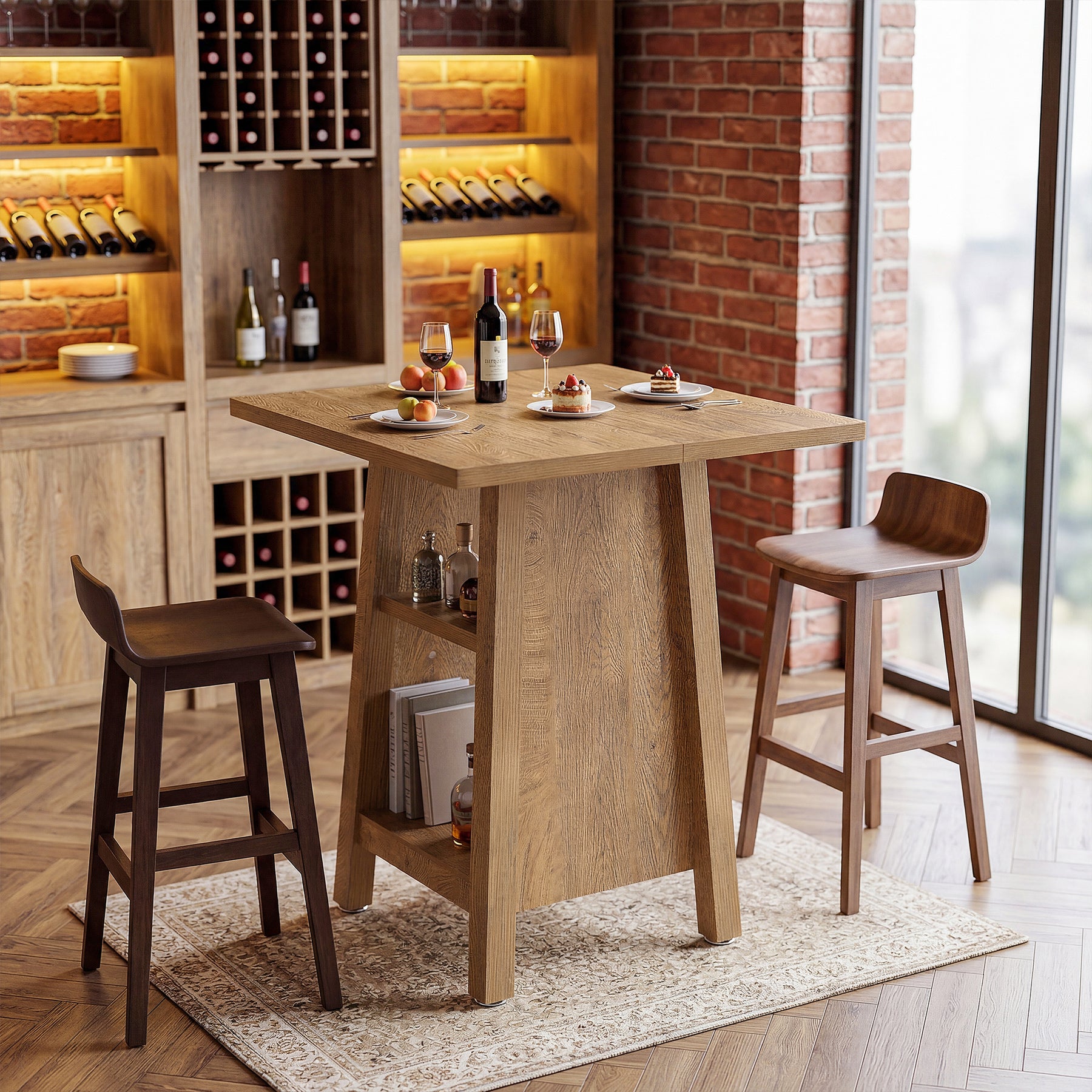 Tribesigns Bar- und Stehtisch 90 cm, quadratischer Pub-Tisch mit 3 Ablagen & Stauraum