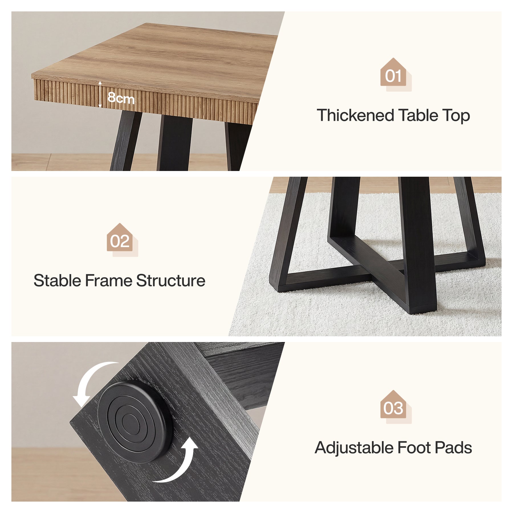 Tribesigns Kleiner Esstisch 80x80 cm quadratisch für 2–4 Personen, platzsparender Küchentisch mit X-Gestell