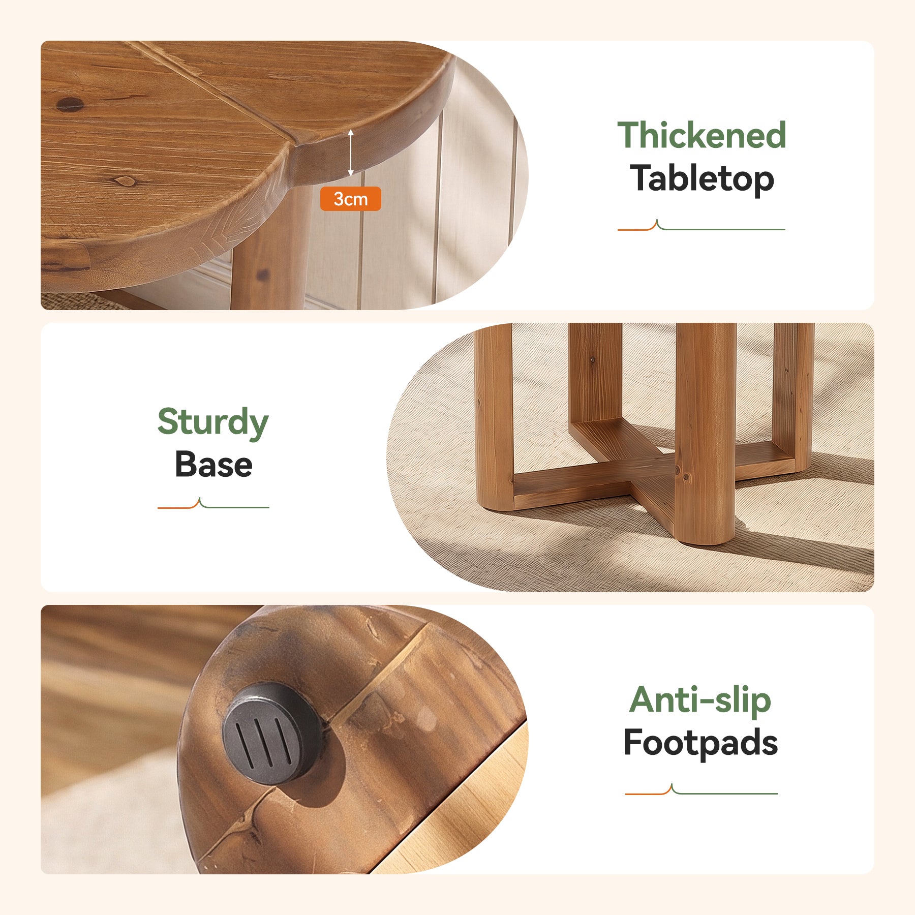 Tribesigns Massivholz Esstisch Rund 80 cm 2–4 Personen, Landhaus Eszimmertisch mit Floralem Schnitzmuster