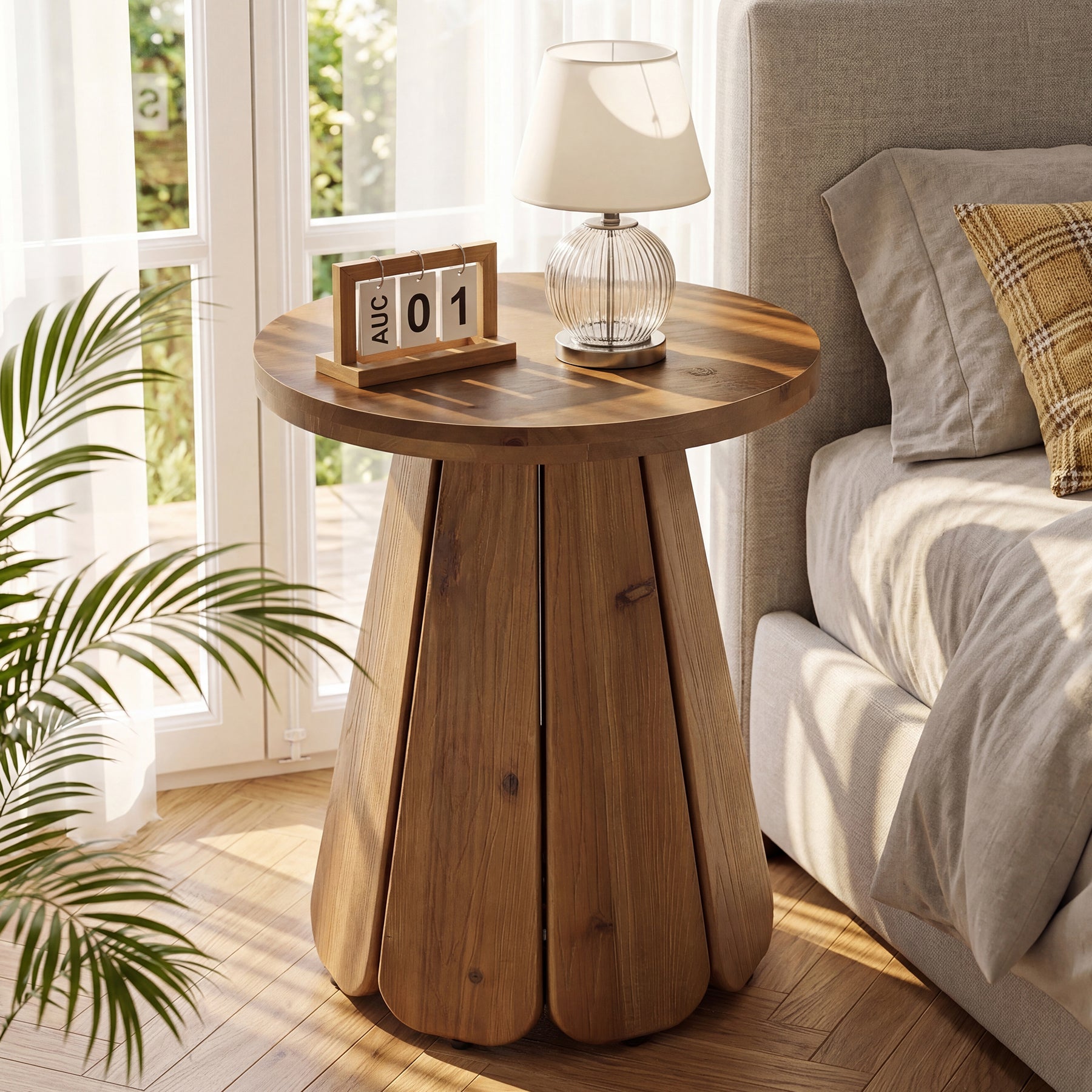 Tribesigns Runder Beistelltisch aus Massivholz, 50 cm Couchtisch im Landhausstil mit skulpturalem Standfuß