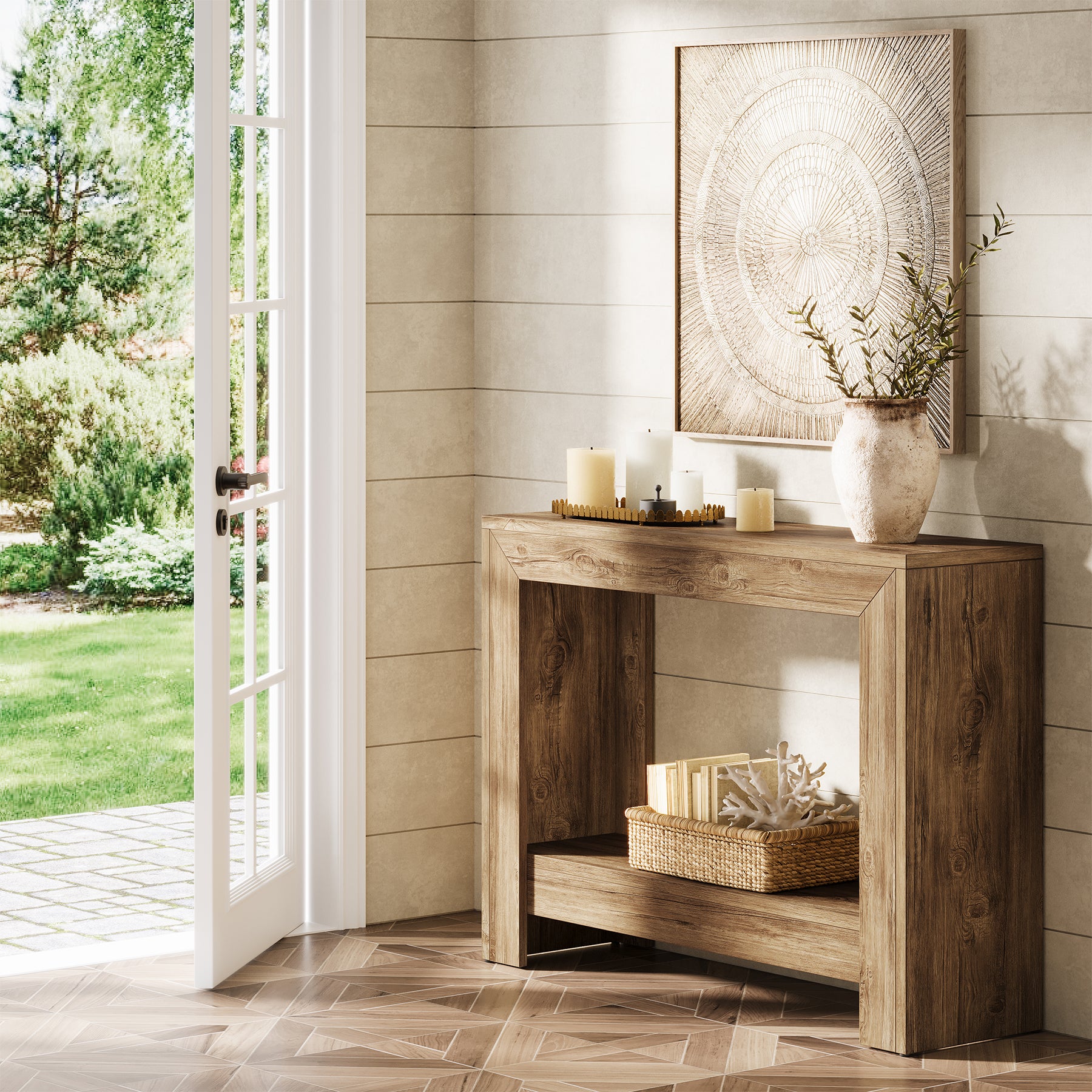 Tribesigns Konsolentisch 105 cm im Landhausstil, Schmaler Flurtisch mit offener Ablage