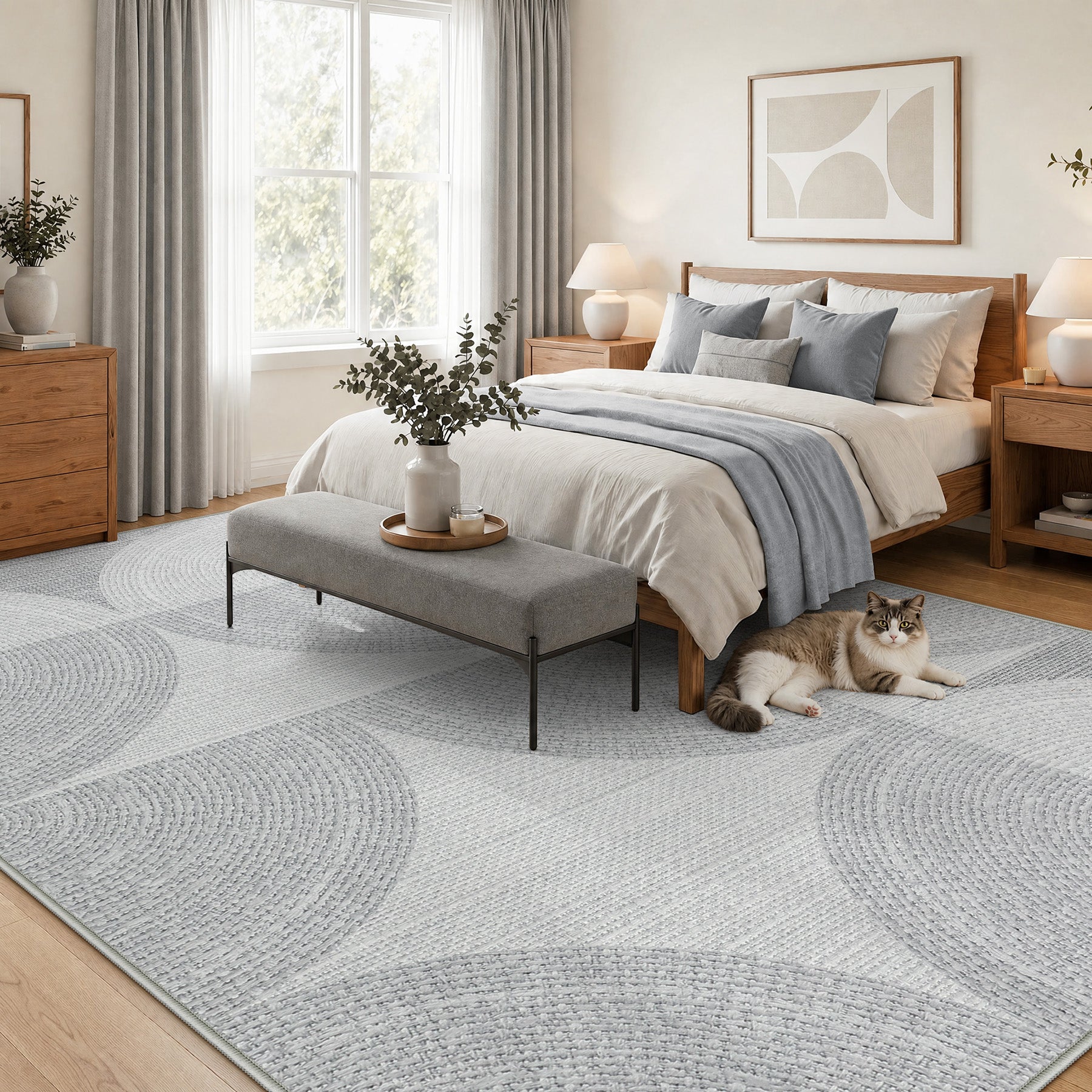 Tribesigns Geometrischer Teppich, Moderner Kurzflor Wohnzimmerteppich, Waschbar & Rutschfest