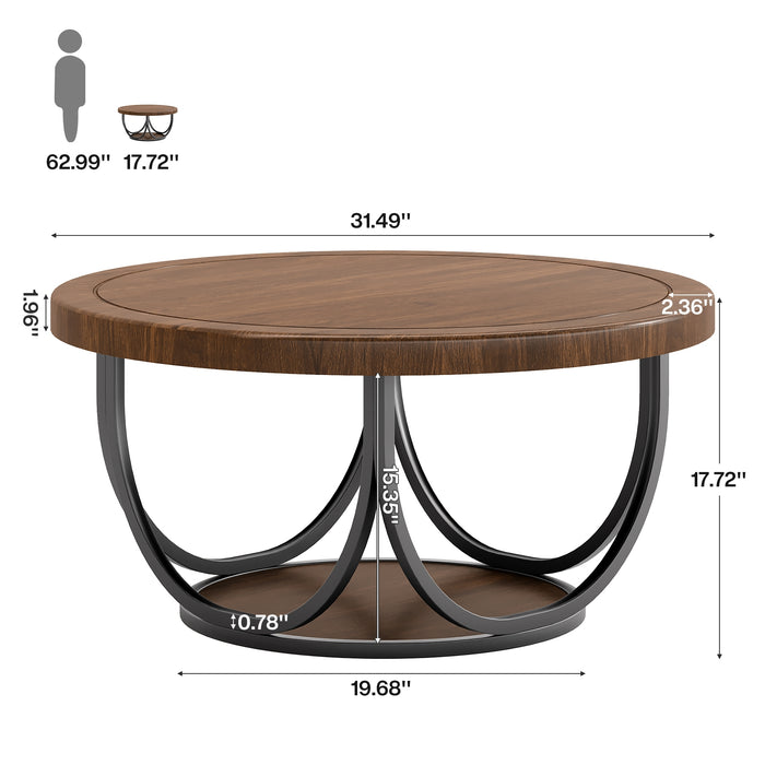 Runder Couchtisch 80 cm mit Ablage, 2-stufiger Wohnzimmertisch Industrial Stil mit Metallgestell