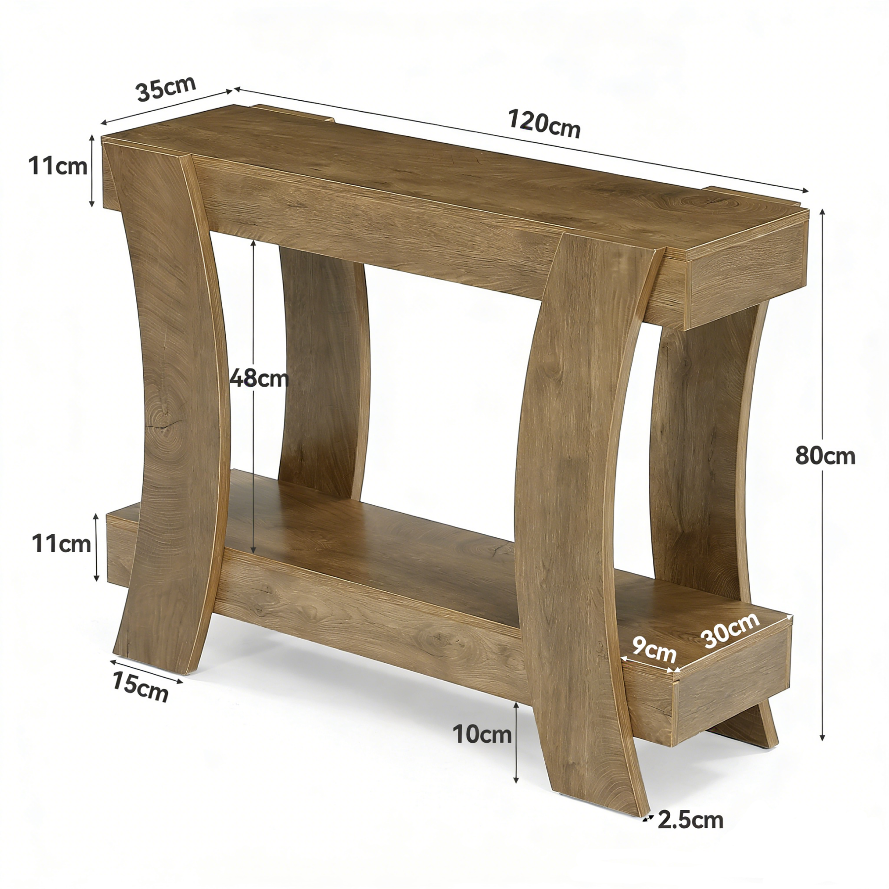 Konsolentisch 120 cm mit 2 Ablagen, Schmaler Flurtisch im Industrial Landhausstil für Wohnzimmer & Eingangsbereich