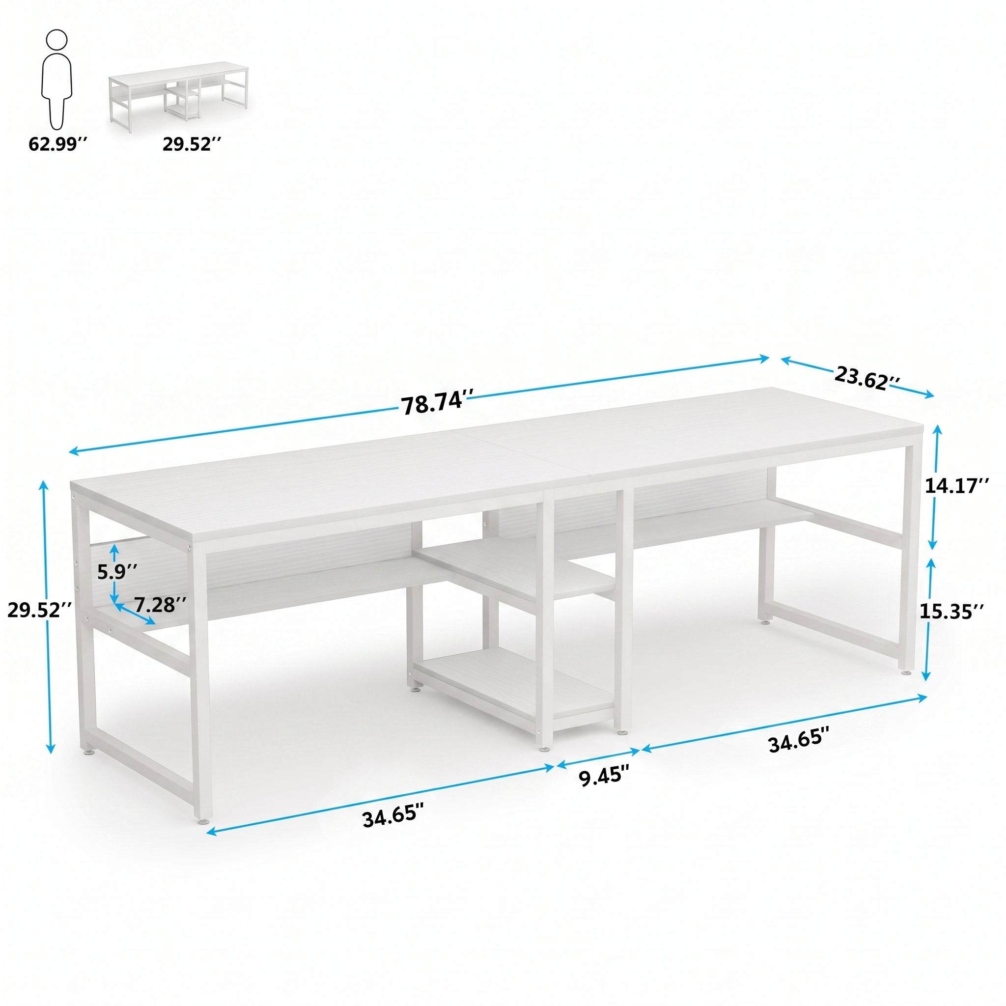 200 cm Zwei-Personen-Schreibtisch, Computertisch, Doppelarbeitsplatz mit Regalen