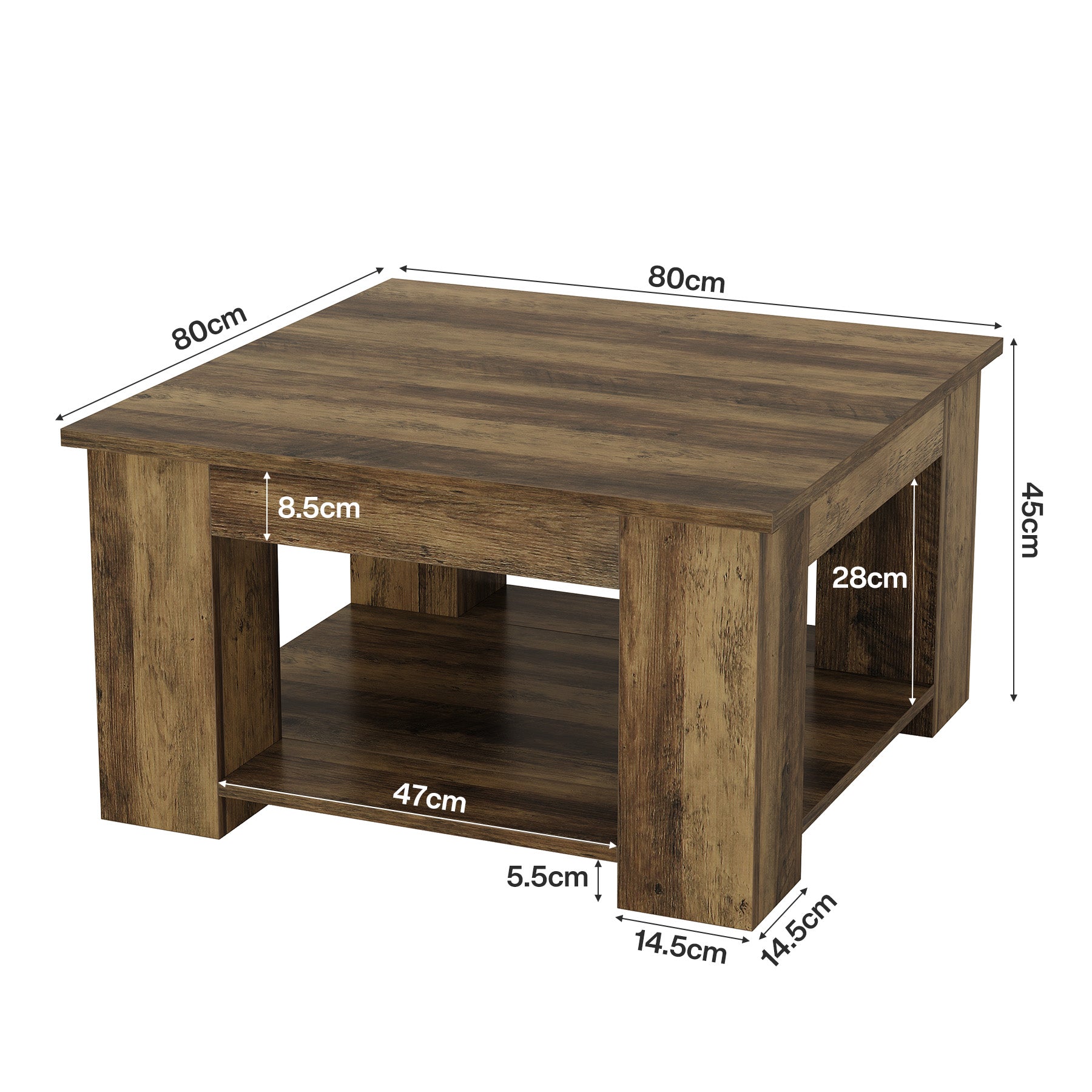 Tribesigns Quadratischer Couchtisch 80 cm, 2 Ebenen Wohnzimmertisch mit Ablage