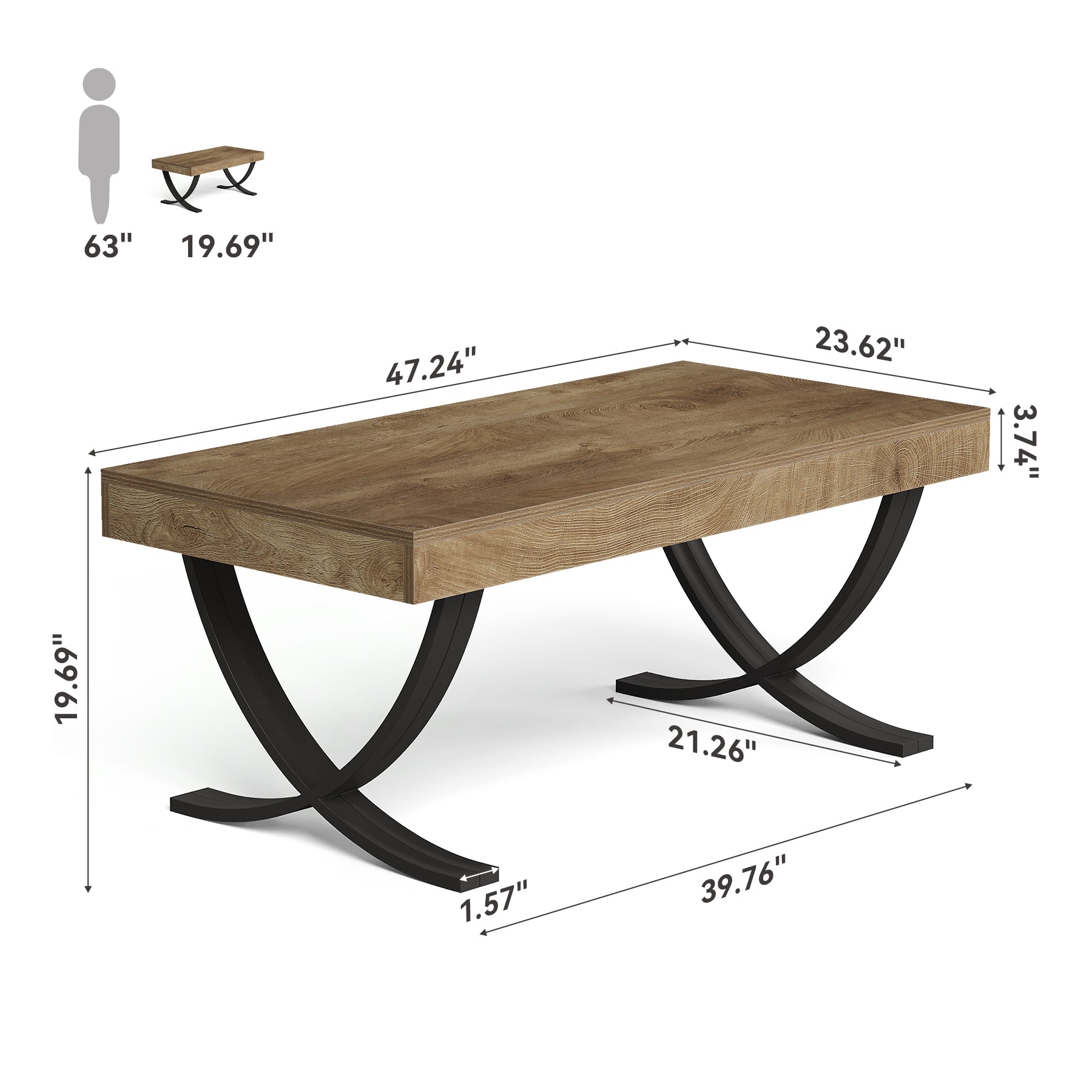 Tribesigns Couchtisch 120 cm rechteckig, Industrial Wohnzimmertisch mit Metallgestell