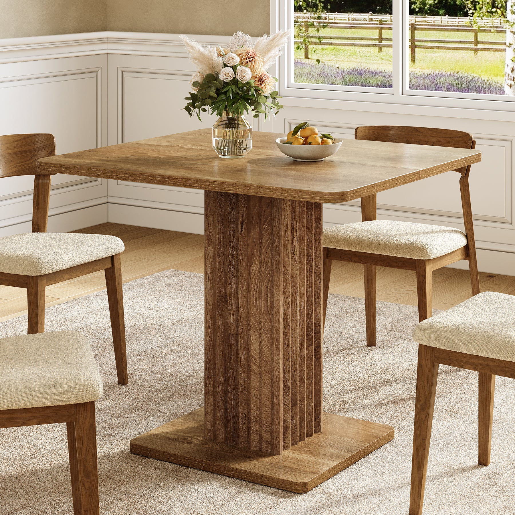 Tribesigns Esstisch 90 cm für 2–4 Personen, rechteckiger Küchentisch im Landhausstil mit geriffeltem Sockel