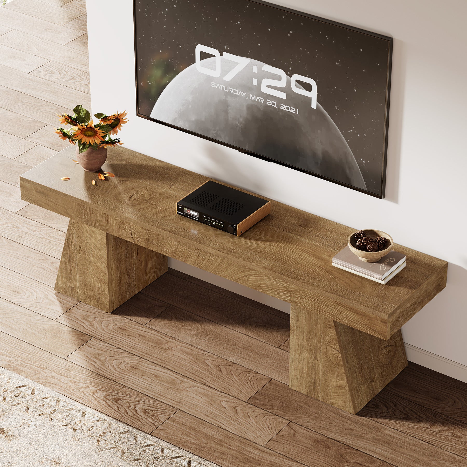 Tribesigns TV Lowboard 160 cm für Fernseher bis 75 Zoll, TV-Schrank mit geometrischem Sockel