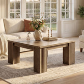 Tribesigns Quadratischer Couchtisch 100 cm, Wohnzimmertisch im Landhausstil mit geriffelten Beinen 3