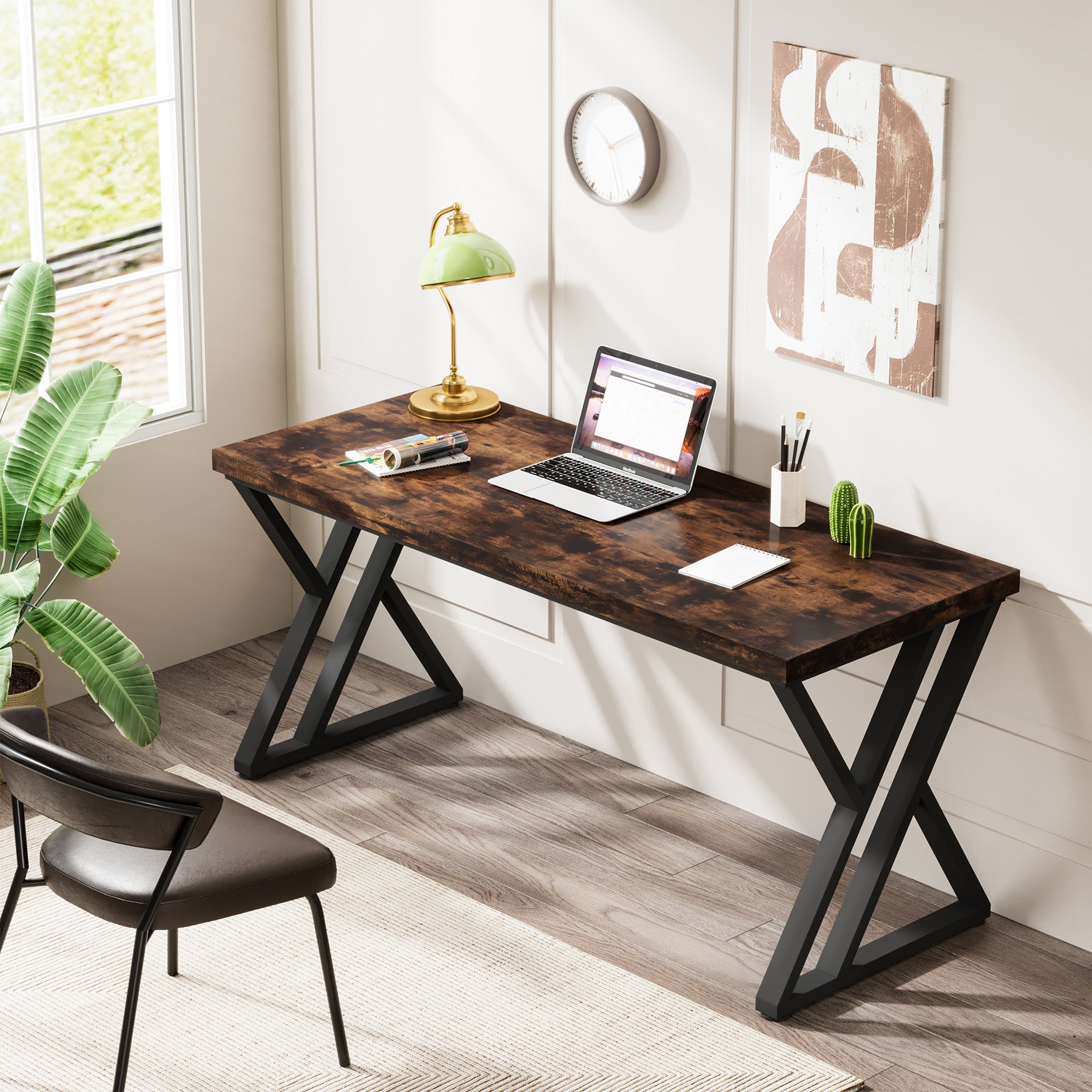Tribesigns Schreibtisch 140 cm mit Z-Metallbeinen, stabiler Computertisch für Home Office & Büro