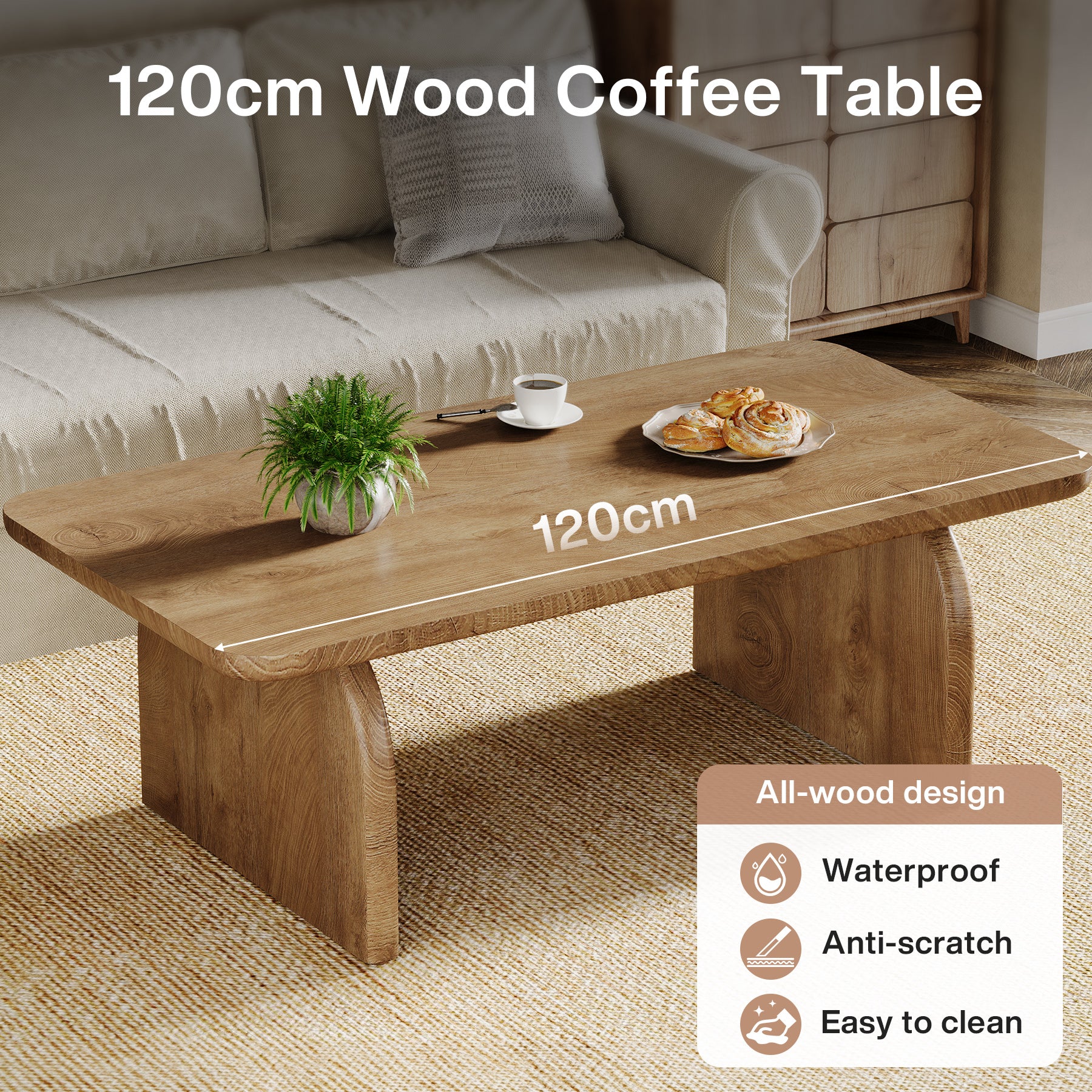 120 cm Couchtisch, Bauernhaus-Mitteltisch, niedriger Cocktail-Teetisch