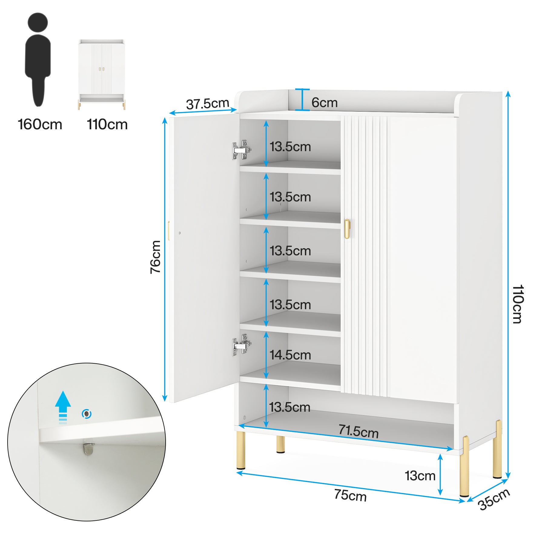 6-stöckiger Schuhschrank aus Holz, Schuh-Organizer für den Eingangsbereich