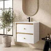 Tribesigns Hängender Waschtisch mit Keramikbecken, Moderner Badschrank wandmontiert mit Soft-Close-Tür 3