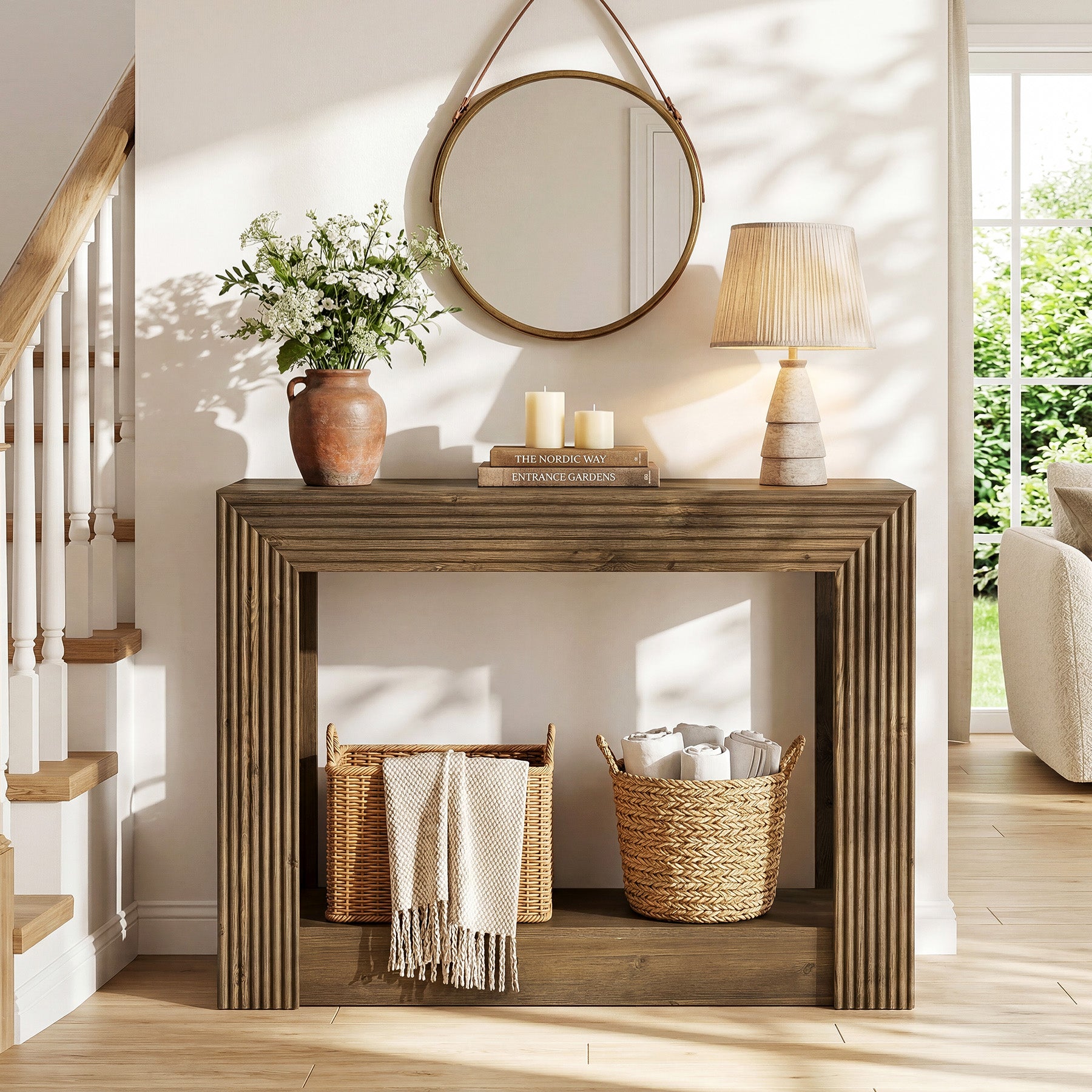 Tribesigns Konsolentisch Landhausstil 105 cm, Schmaler Flurtisch mit 2 Ablagen