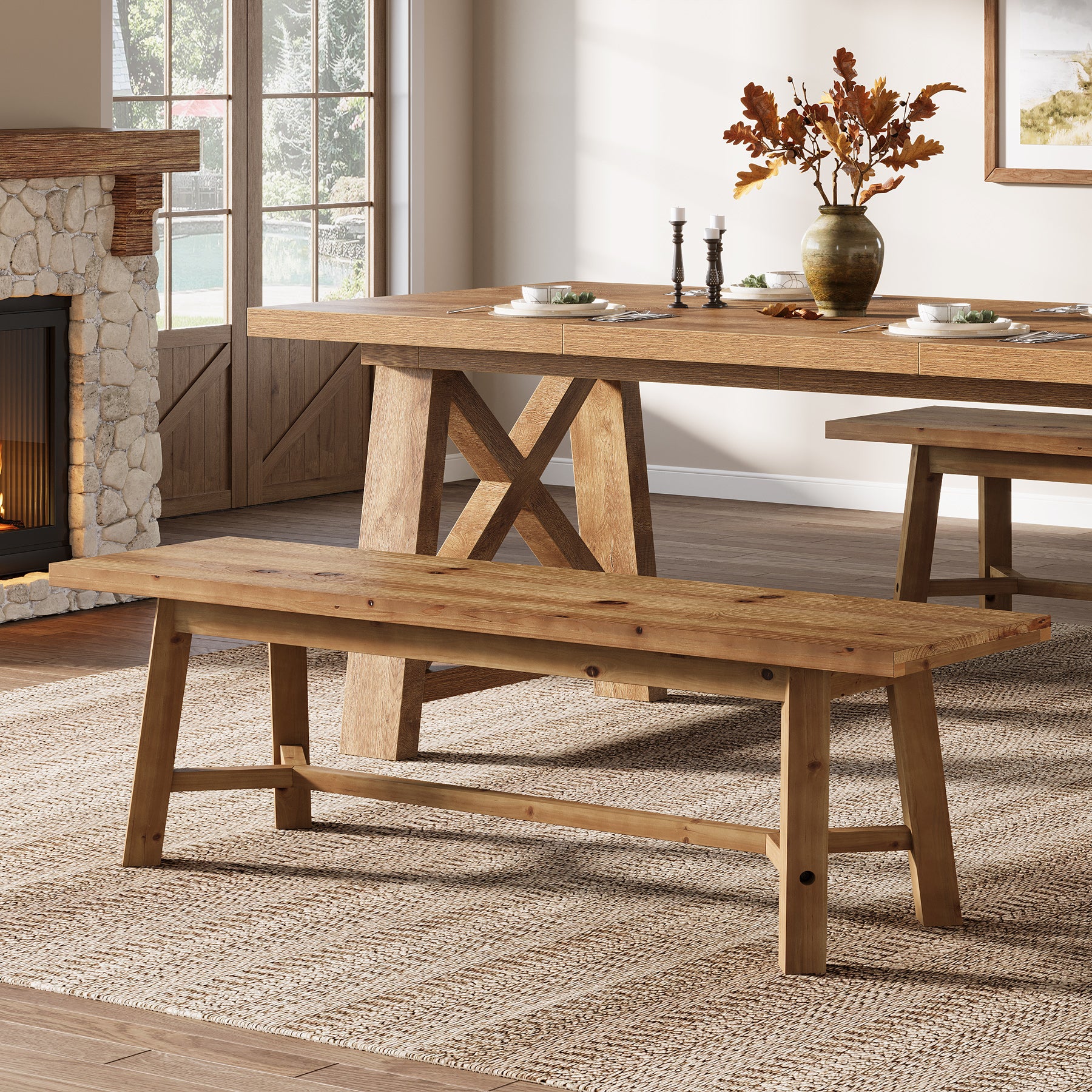 Tribesigns Massivholz Sitzbank 140 cm, Holzbank im Landhausstil, Flurbank & Schuhbank, Esszimmerbank