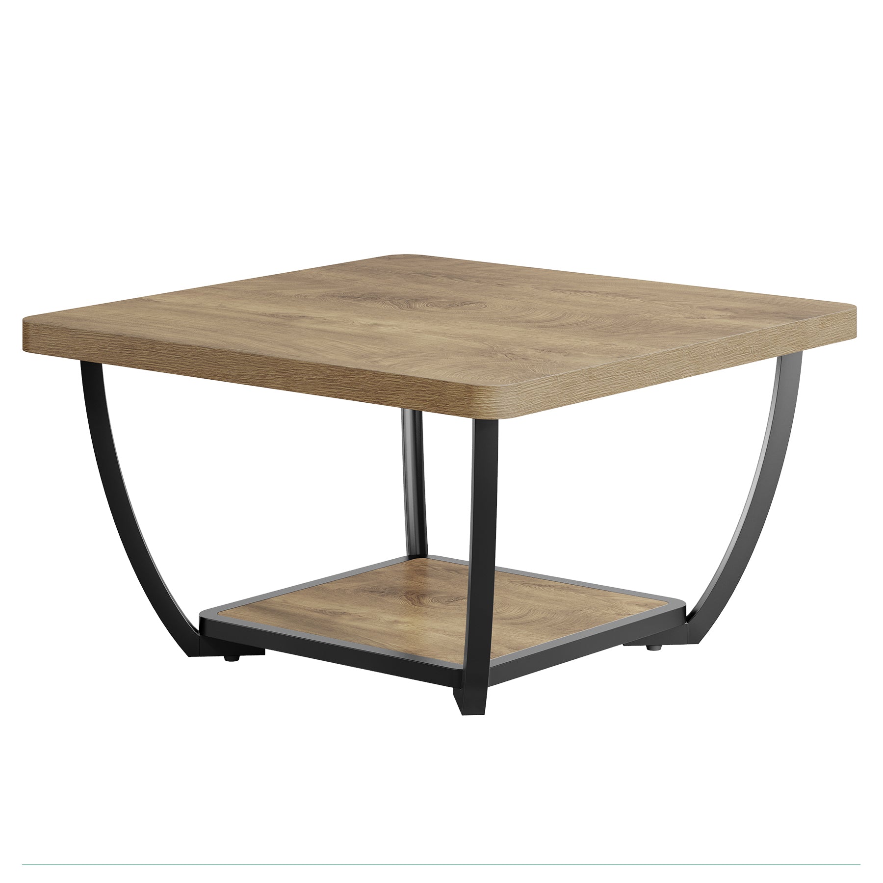Tribesigns Quadratischer Couchtisch 80 cm mit Ablage, 2-Ebenen Wohnzimmertisch mit Metallgestell