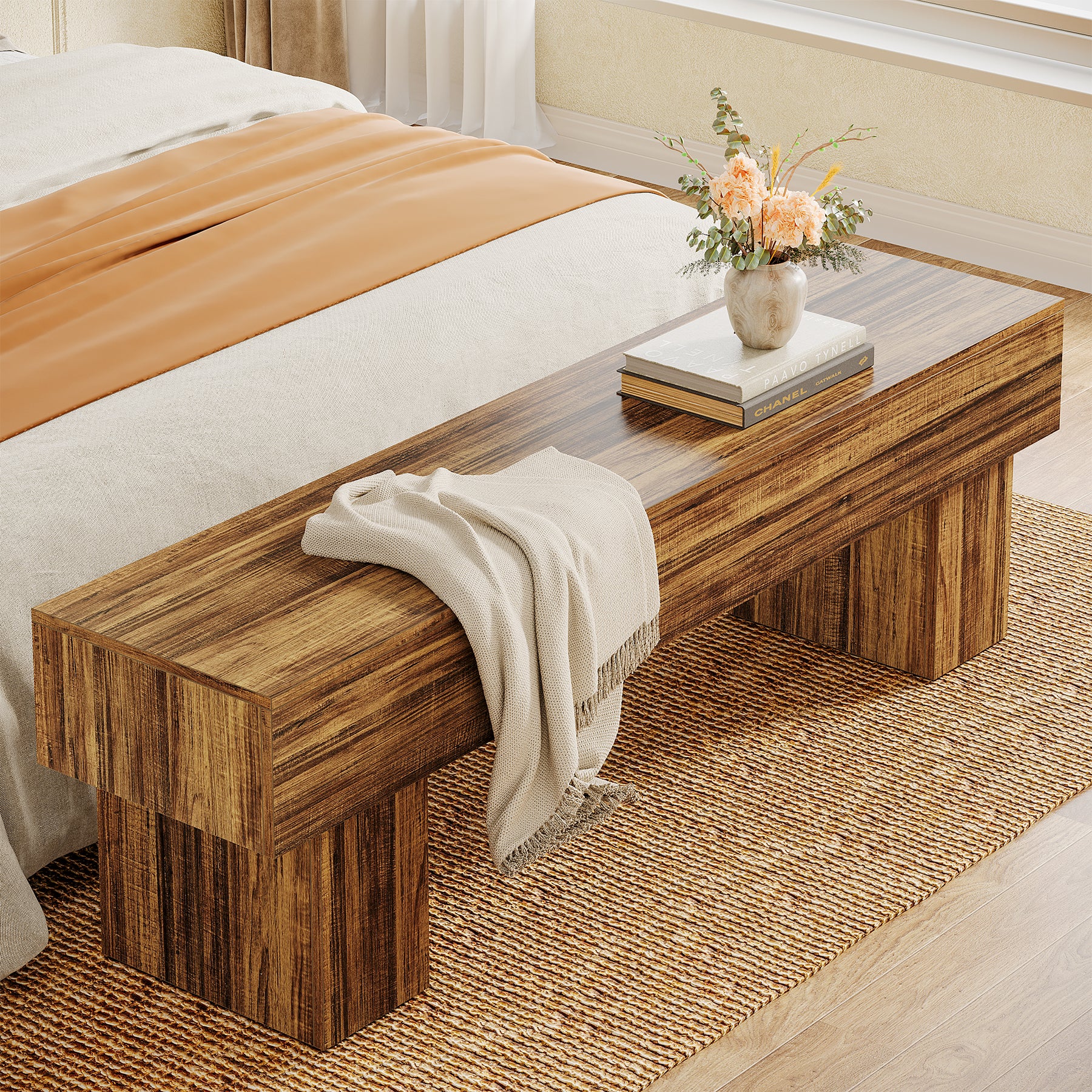 Flurbank 160 cm, rustikale Bauernhaus-Schuhbank aus Holz für Flur, Wohnzimmer und Bettende