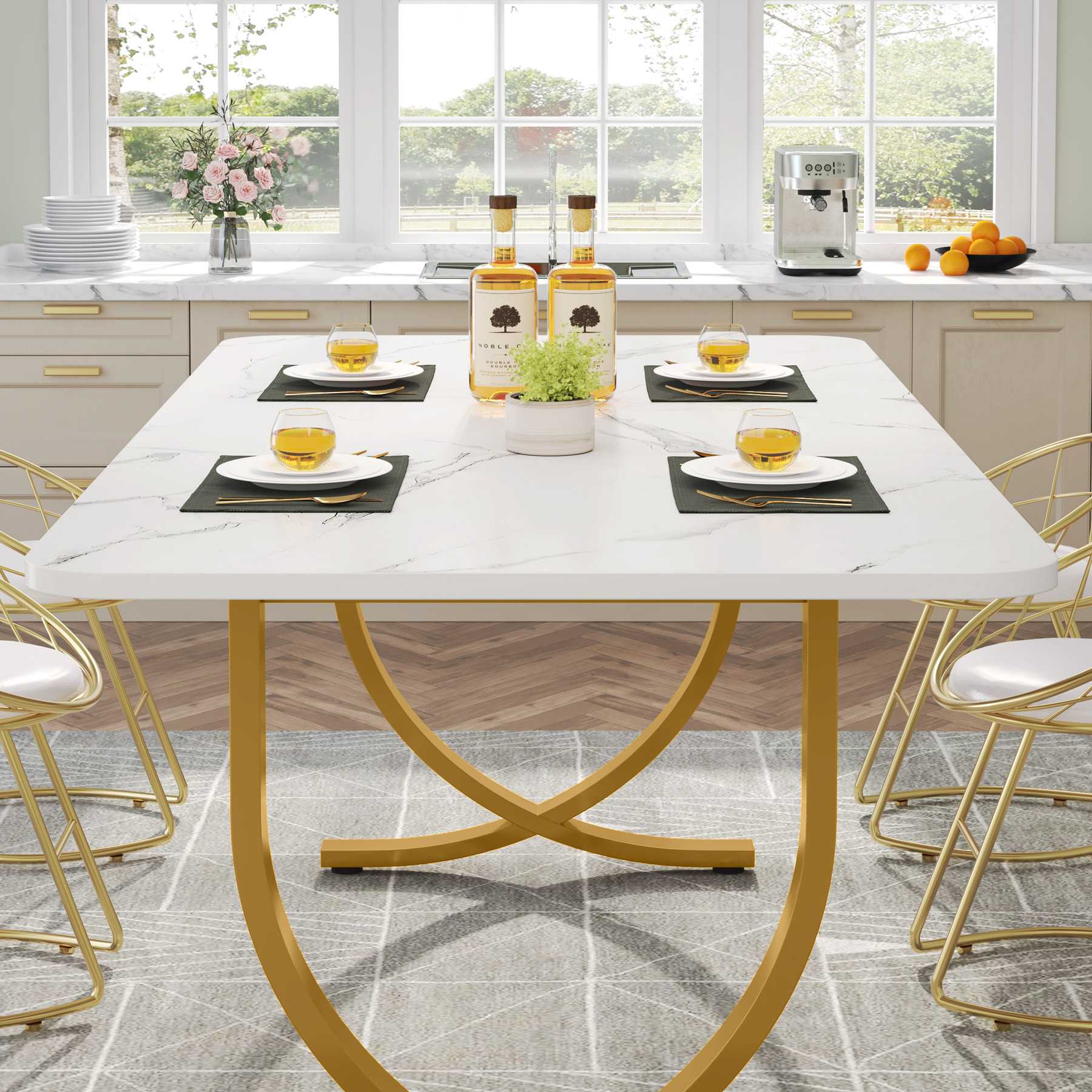 63" Modern Dining Table Kitchen Table with Faux Marble Table Top Tribesigns