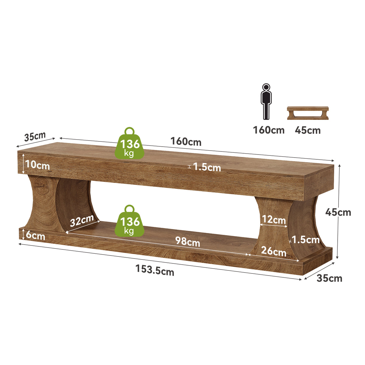 Tribesigns Schuhbank 160 cm mit Stauraum, Flurbank aus MDF mit Sitzfläche