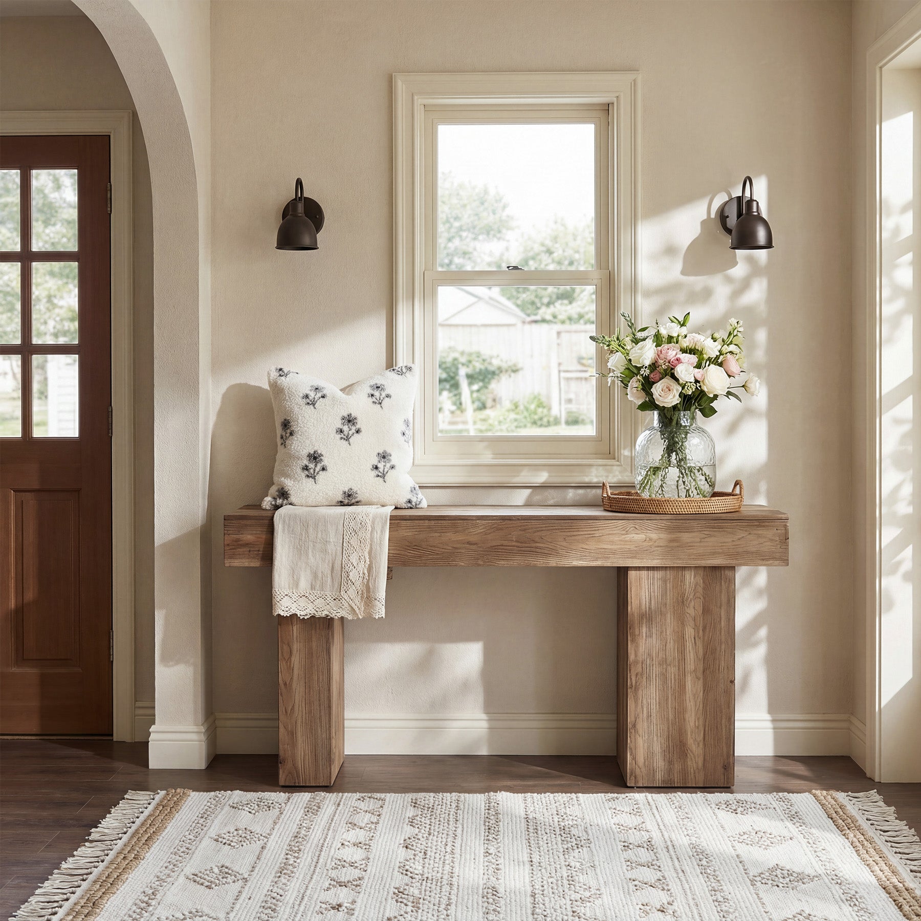 160 cm Massivholz Konsolentisch mit Künstlerbeinen, Landhaus Sofa Tisch Hinter Sofa für Flur & Wohnzimmer