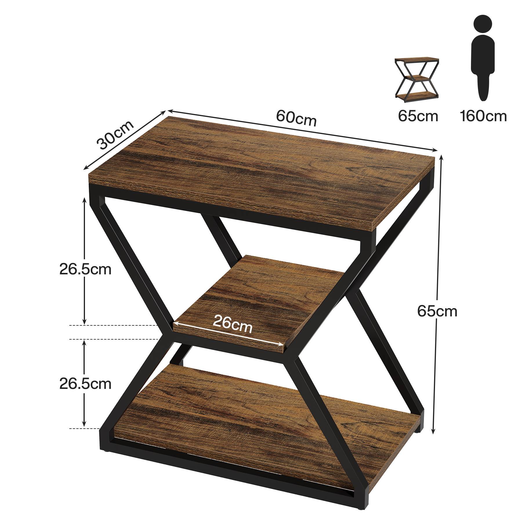 Industrieller Beistelltisch, 3-stufiger Sofa-Beistelltisch, Nachttisch