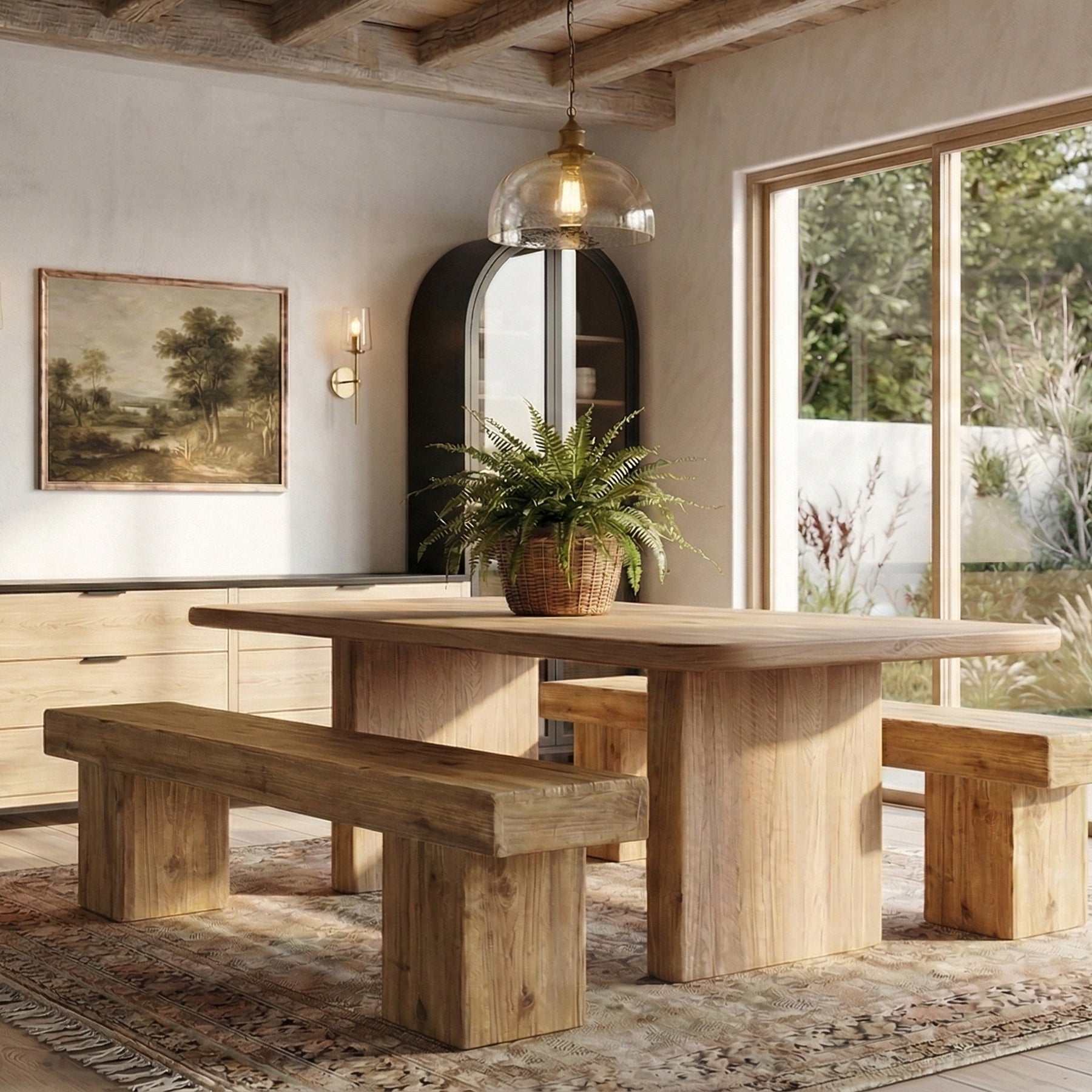 Tribesigns 120 cm Landhaus-Holzbank, Massivholz-Sitzbank mit Dickem Sitz & Künstlerischen Beinen