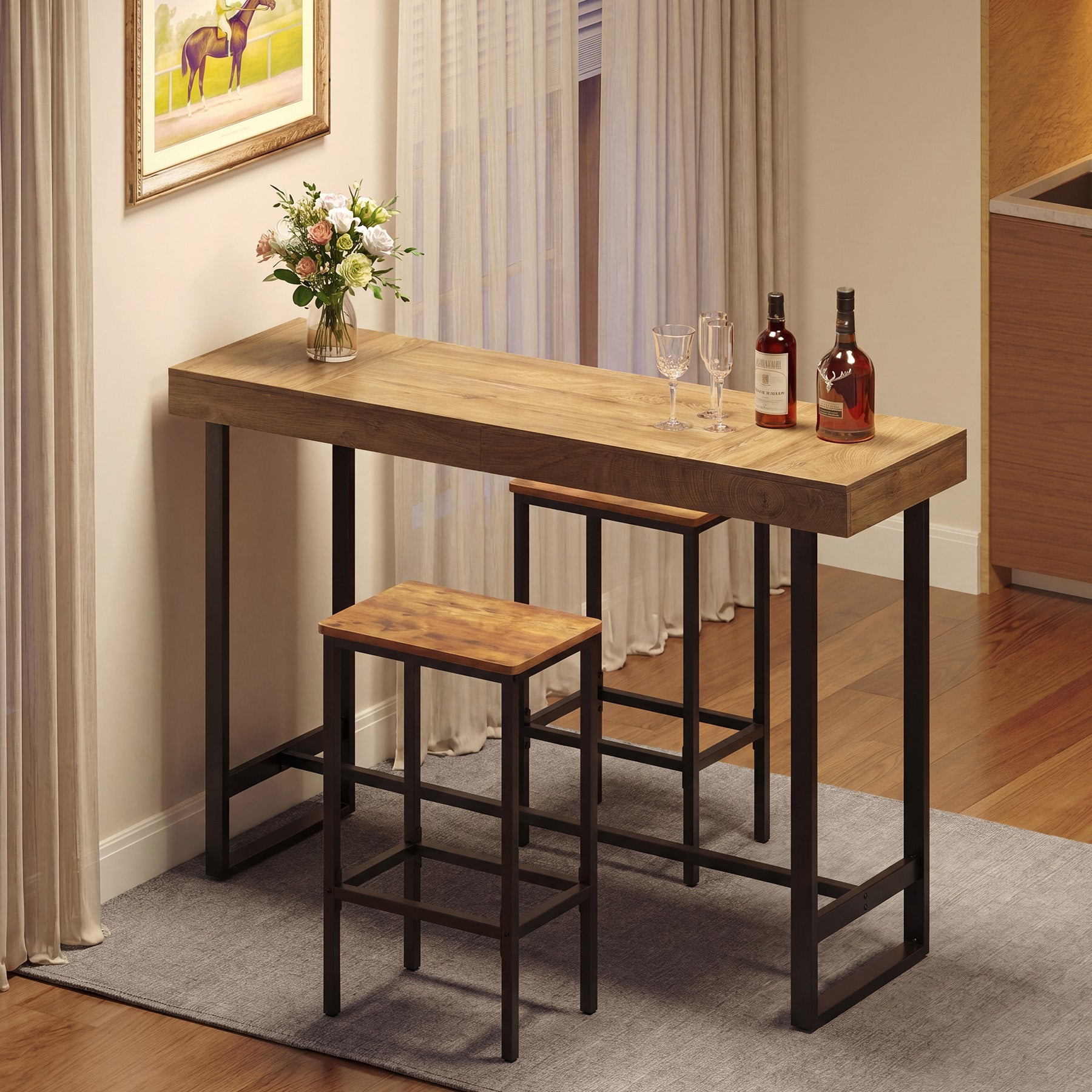 Tribesigns Bartisch 180 cm, Langer Stehtisch mit Metallgestell und Fußstütze