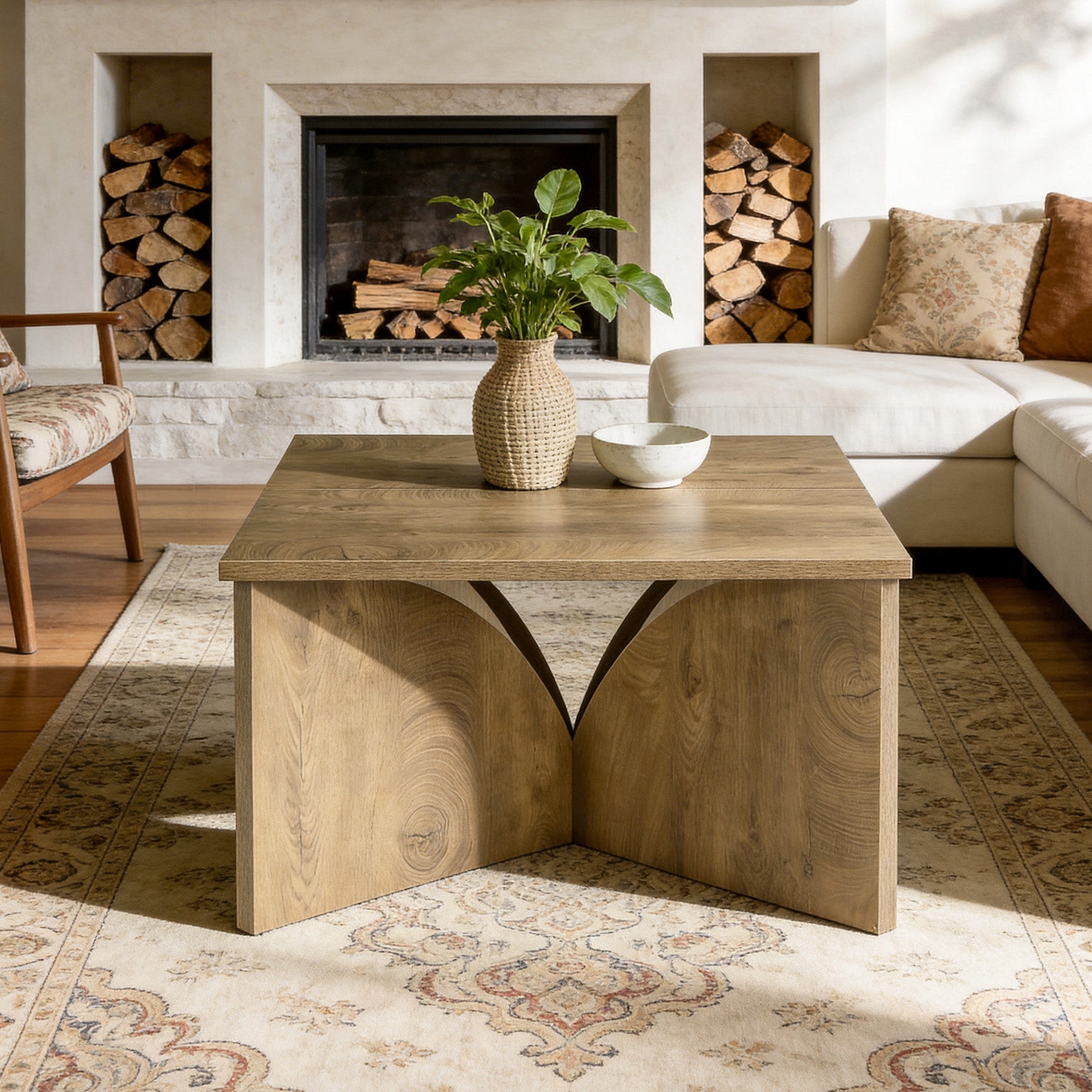 Tribesigns Kleiner quadratischer Couchtisch 80 cm, Beistelltisch im Landhausstil mit stabilem Sockel
