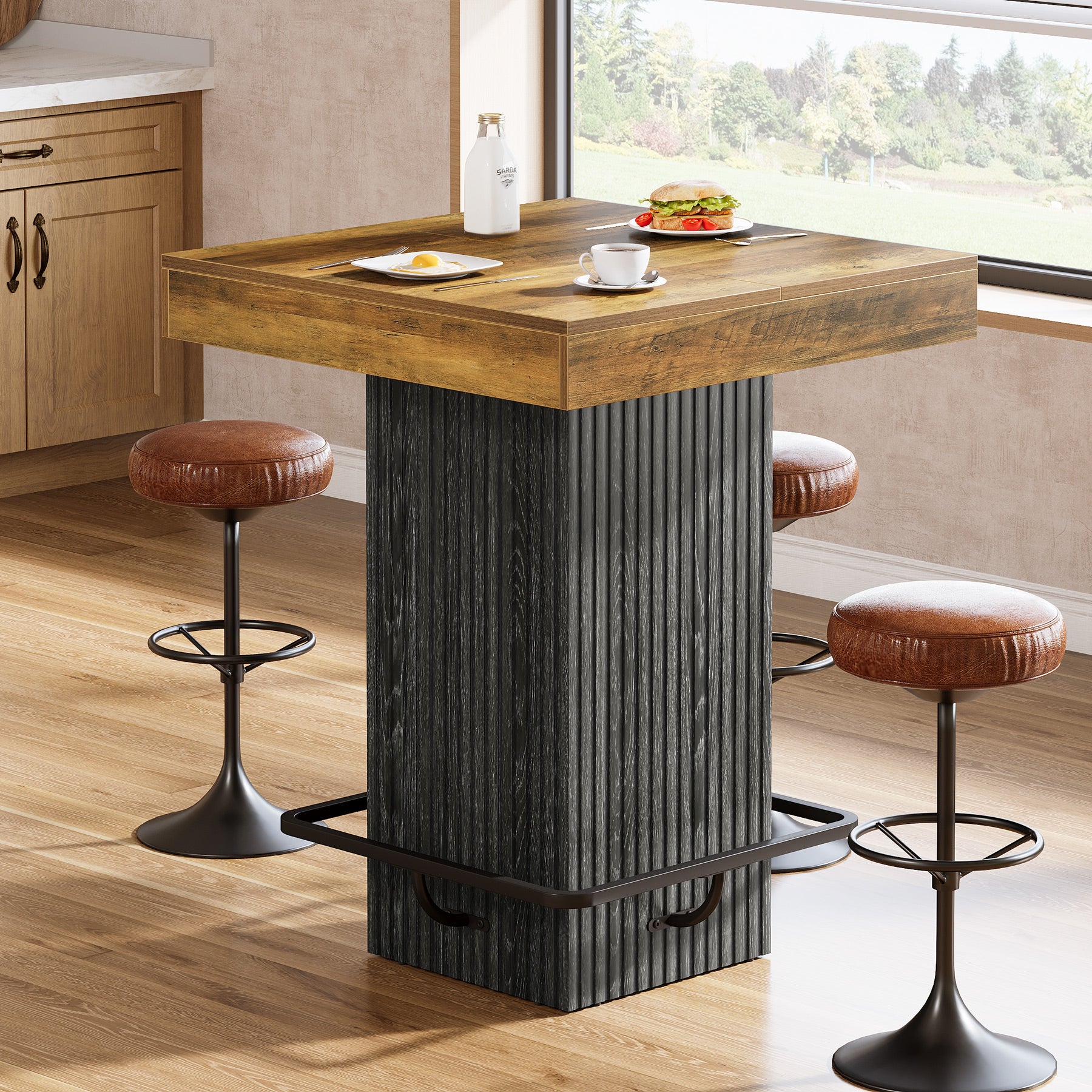 Tribesigns Bartisch Quadratisch 80 x 80 cm, Hochtisch mit Fußstütze, Industrial Bistrotisch