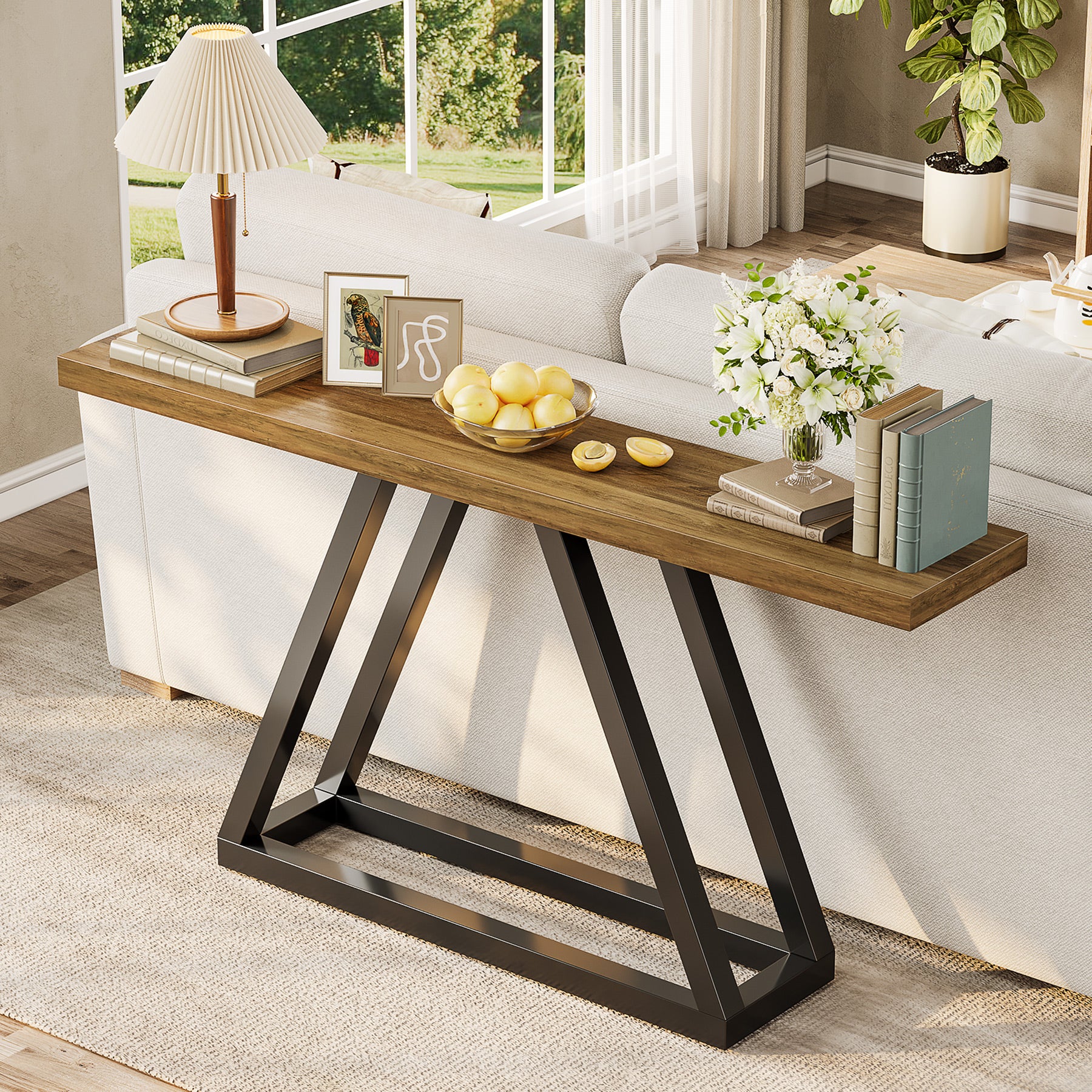 160 cm Schmale Industrielle Konsole - Moderner Flurtisch in Schwarz für Wohnzimmer & Eingangsbereich