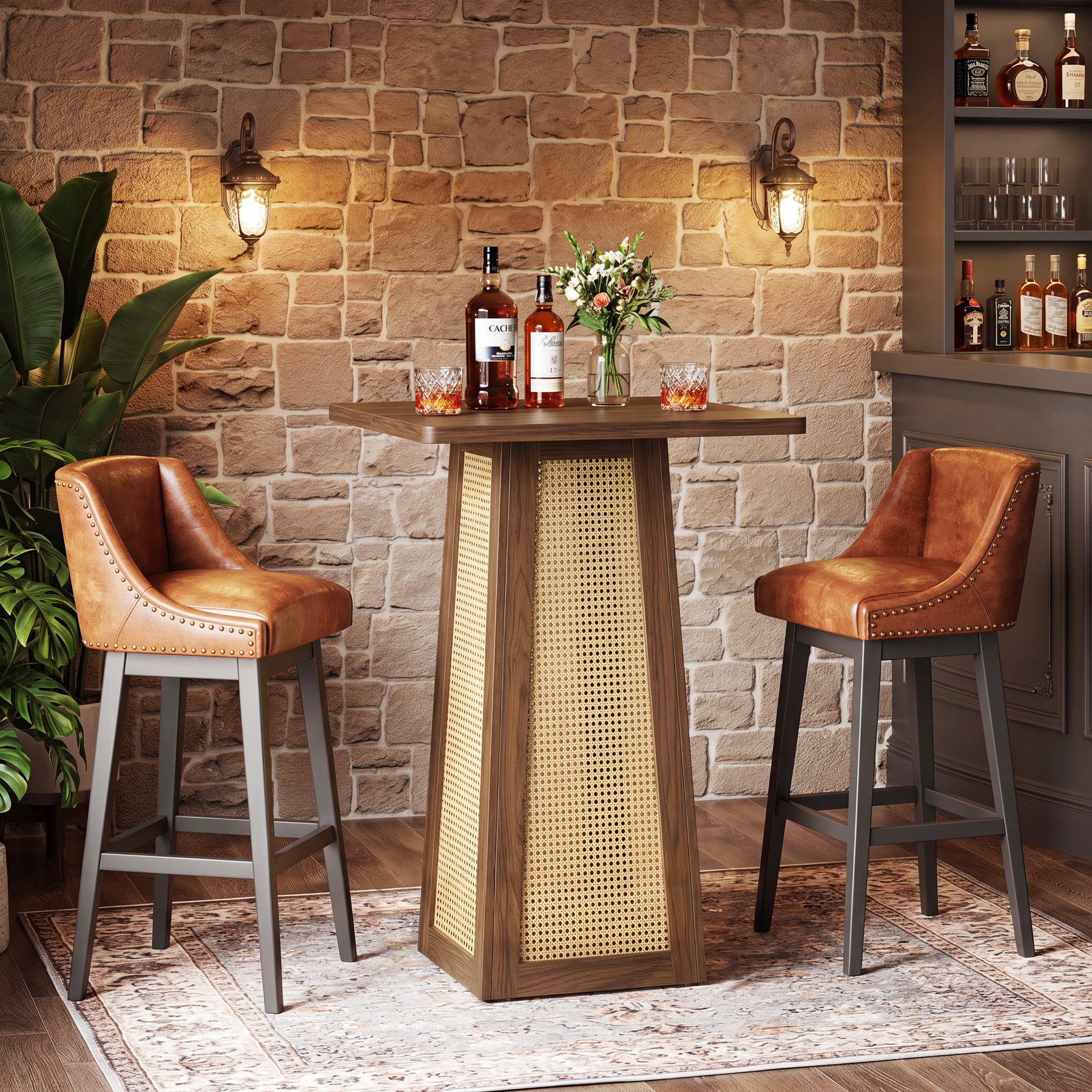 Tribesigns Bartisch 80 x 80 cm mit Sockelfuß, Küchen-Bartisch für 2–4 Personen im Landhausstil