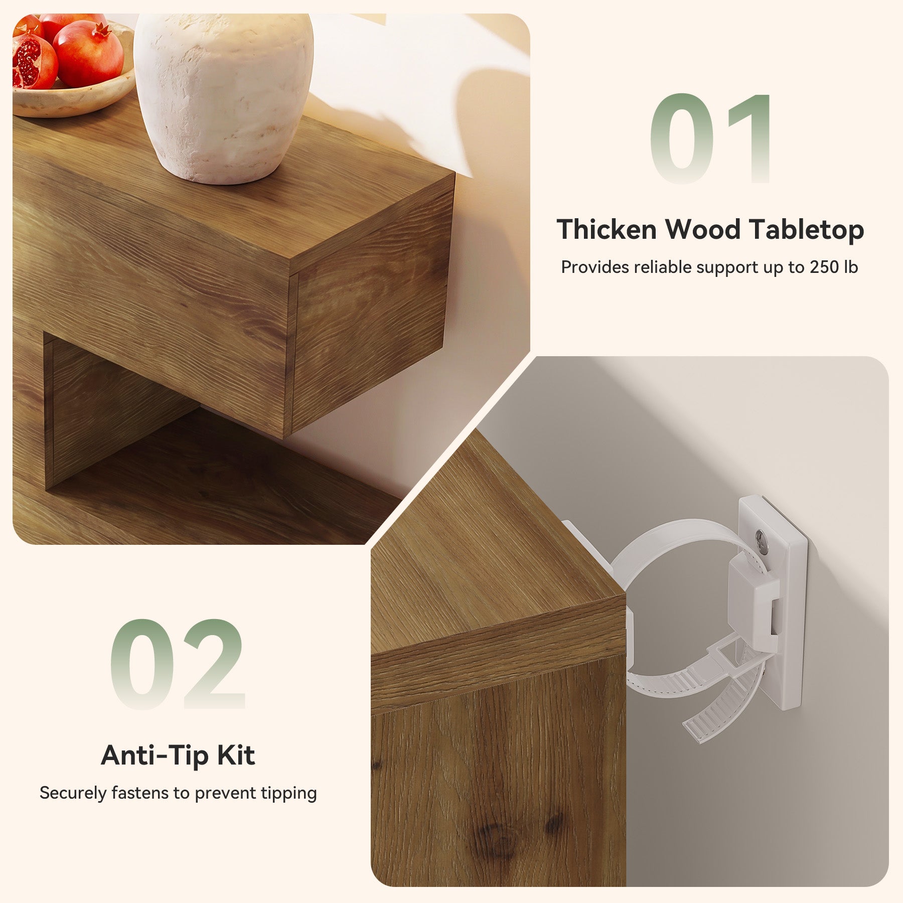 Tribesigns Massivholz Konsolentisch 110 cm mit 4 Ebenen, schmaler Flurtisch im Landhausstil