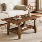 Tribesigns Couchtisch aus Massivholz 120 cm, Rechteckiger Wohnzimmertisch im Landhausstil mit 2 Ablagen 3