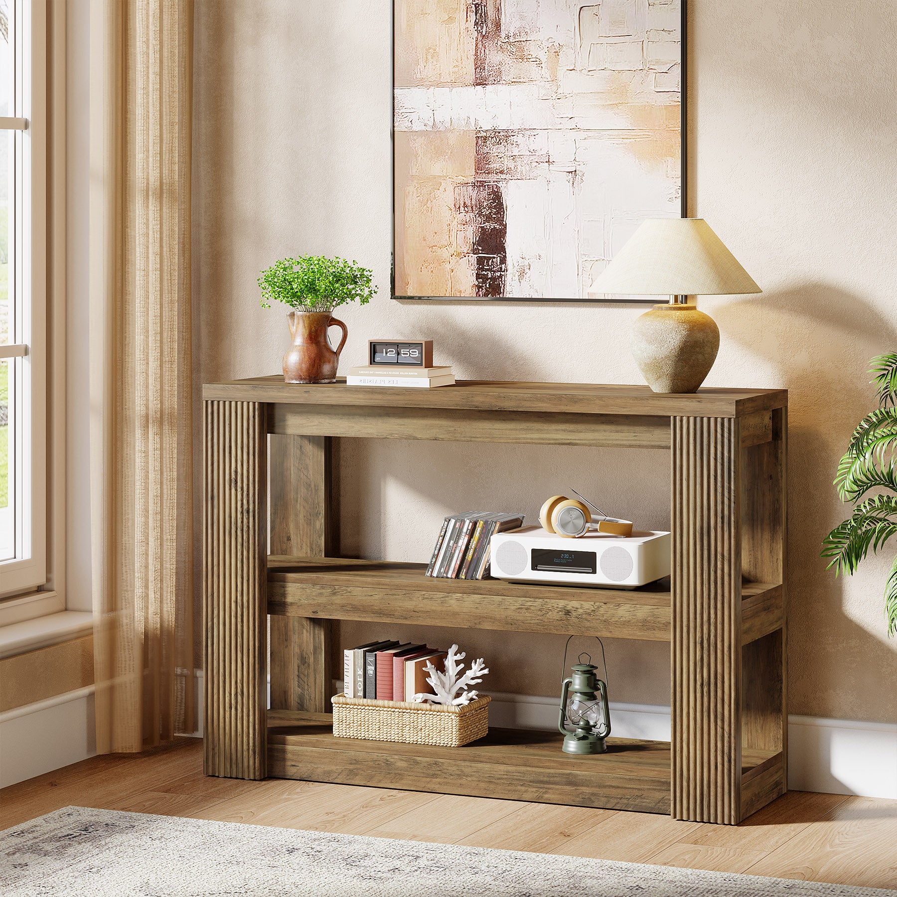 Tribesigns Schmaler Konsolentisch 105 cm – 3-stufiger Landhaus Flurtisch mit Ablagen, Sofatisch für Eingangsbereich & Wohnzimmer