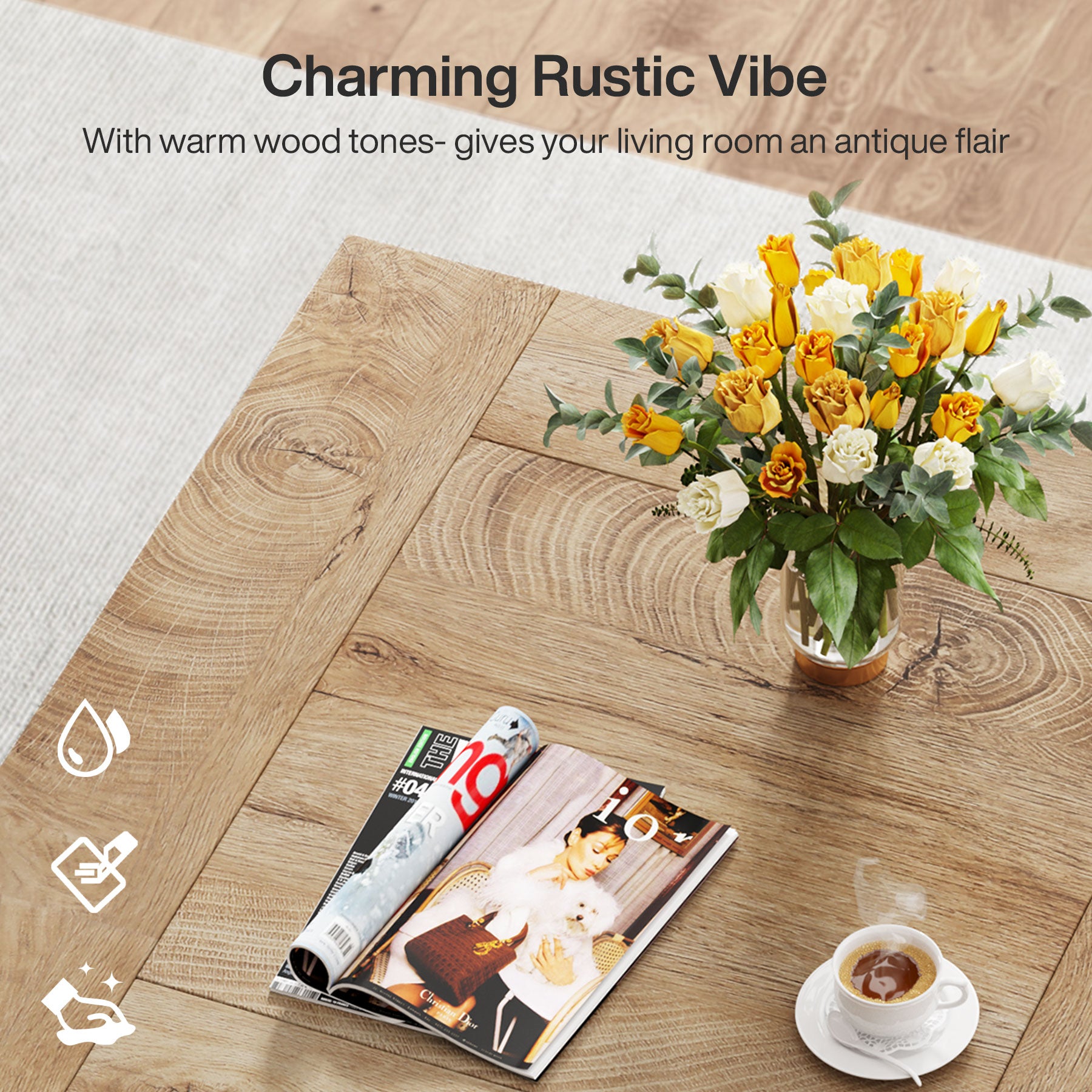 Couchtisch aus Holz, 80cm moderner Mitteltisch, Cocktail-Teetisch