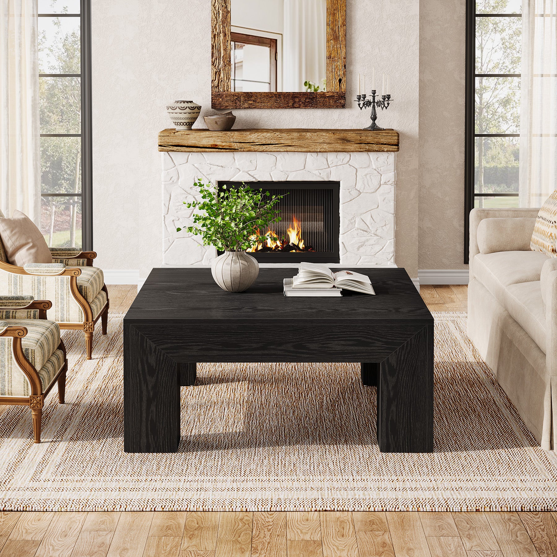 100 cm Quadratischer Couchtisch, Wohnzimmertisch aus Holz mit robusten Beinen für Sofa & Schlafzimmer