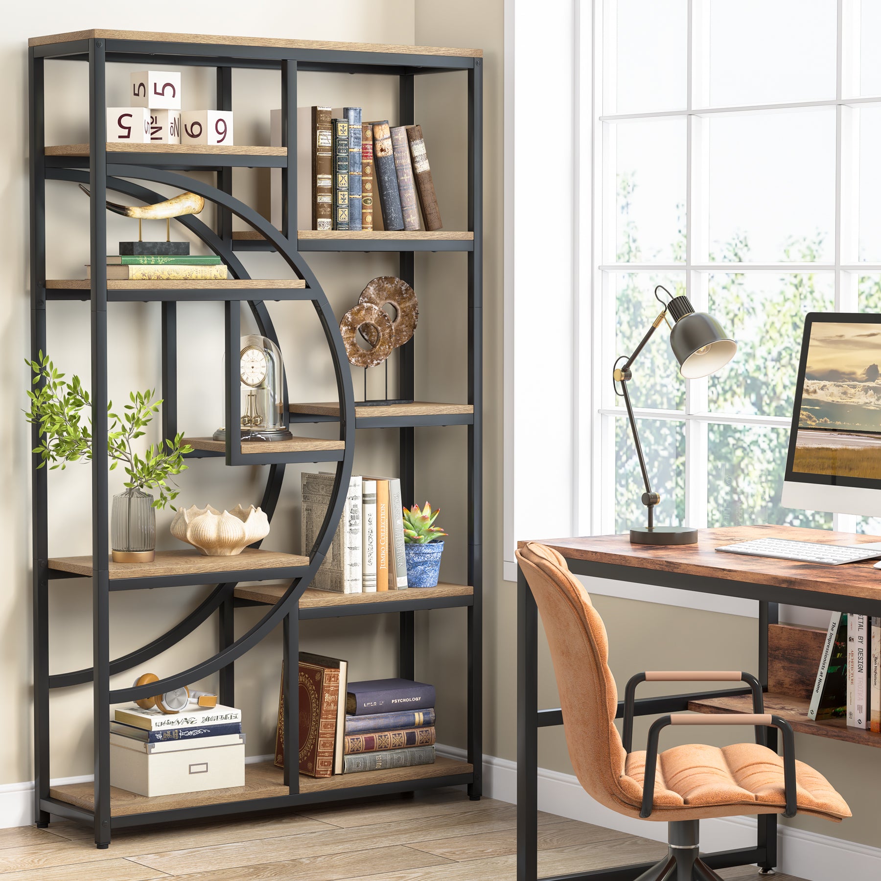 Freistehendes Bücherregal, 175 cm Etagere-Bücherregal mit 9 offenen Regalen