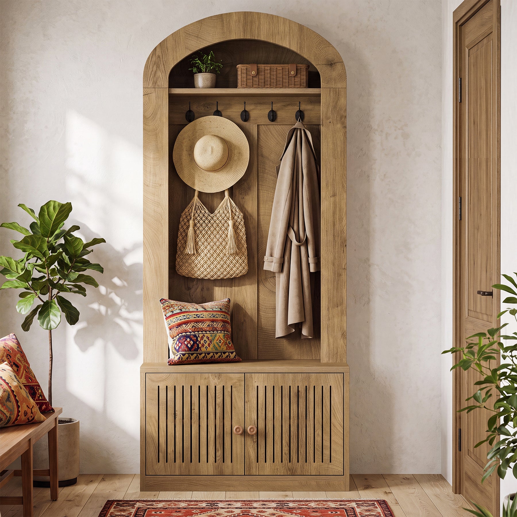 Tribesigns Garderobe mit Sitzbank & Schuhschrank, 180 cm Dielenmöbel mit 5 Haken