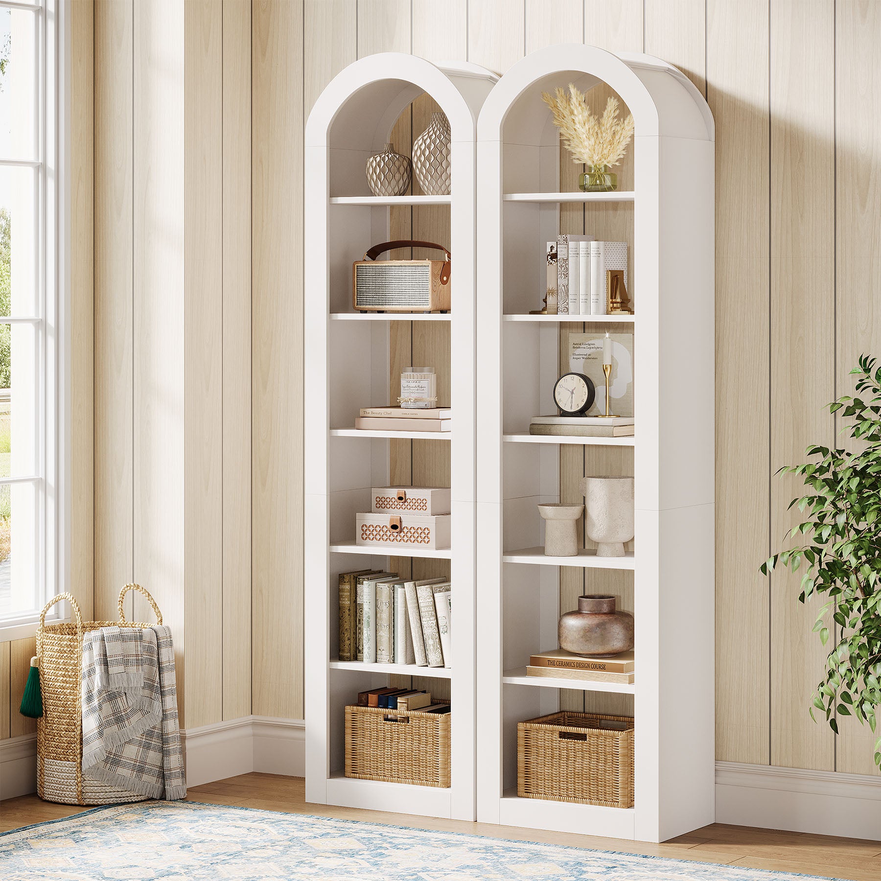 Tribesigns Hohe Bücherregal 190 cm mit Bogenform, Schmaler 6-Ebenen Standregal für Ecke & Kleine Räume