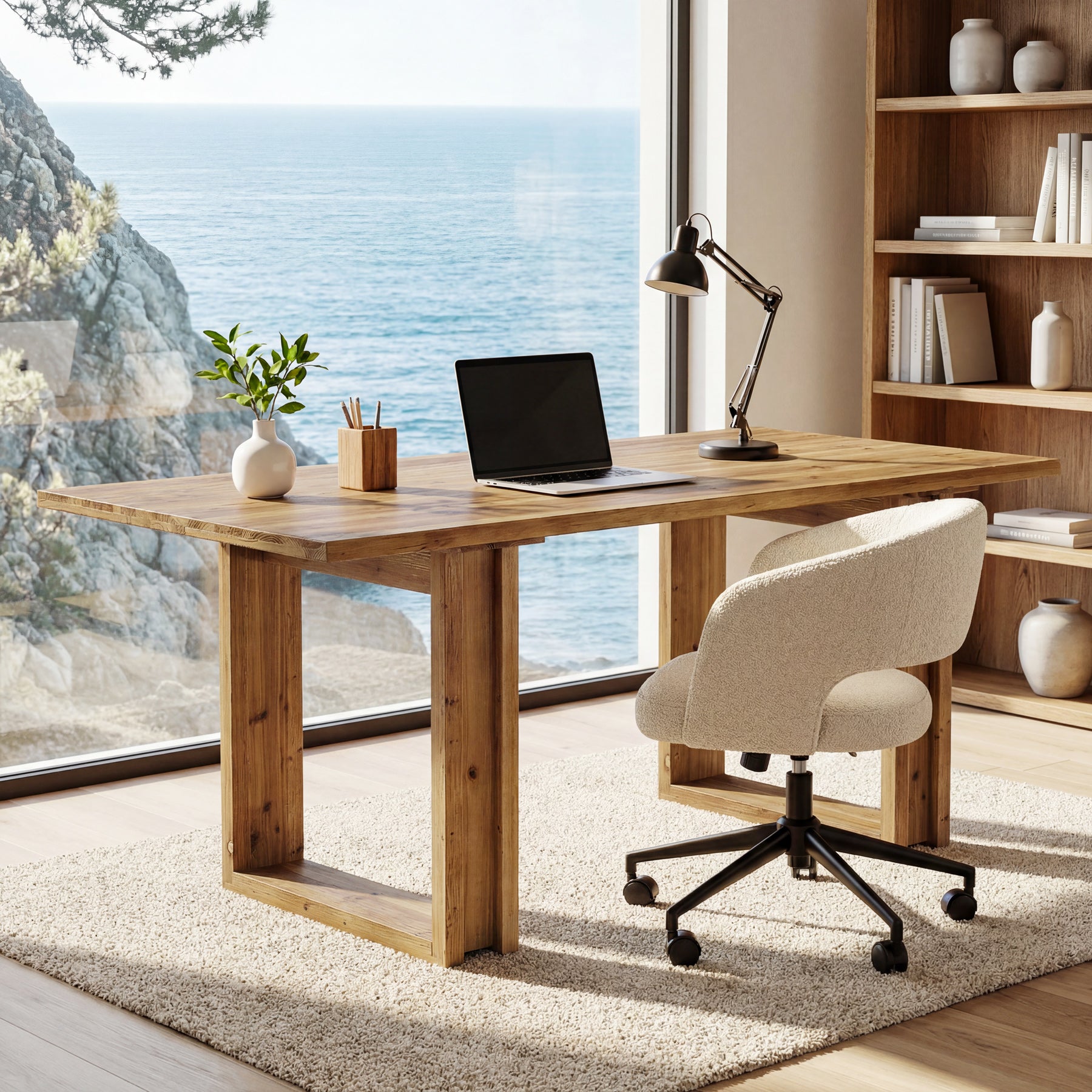 Tribesigns Massivholz Schreibtisch 160 cm, großer Home Office Tisch aus Tannenholz, Executive Desk im Landhausstil