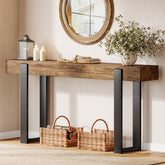 Tribesigns Schmaler Konsolentisch 160 cm, Massivholz Sofatisch mit Metallbeinen, Flurtisch im Industrial-Landhausstil 3